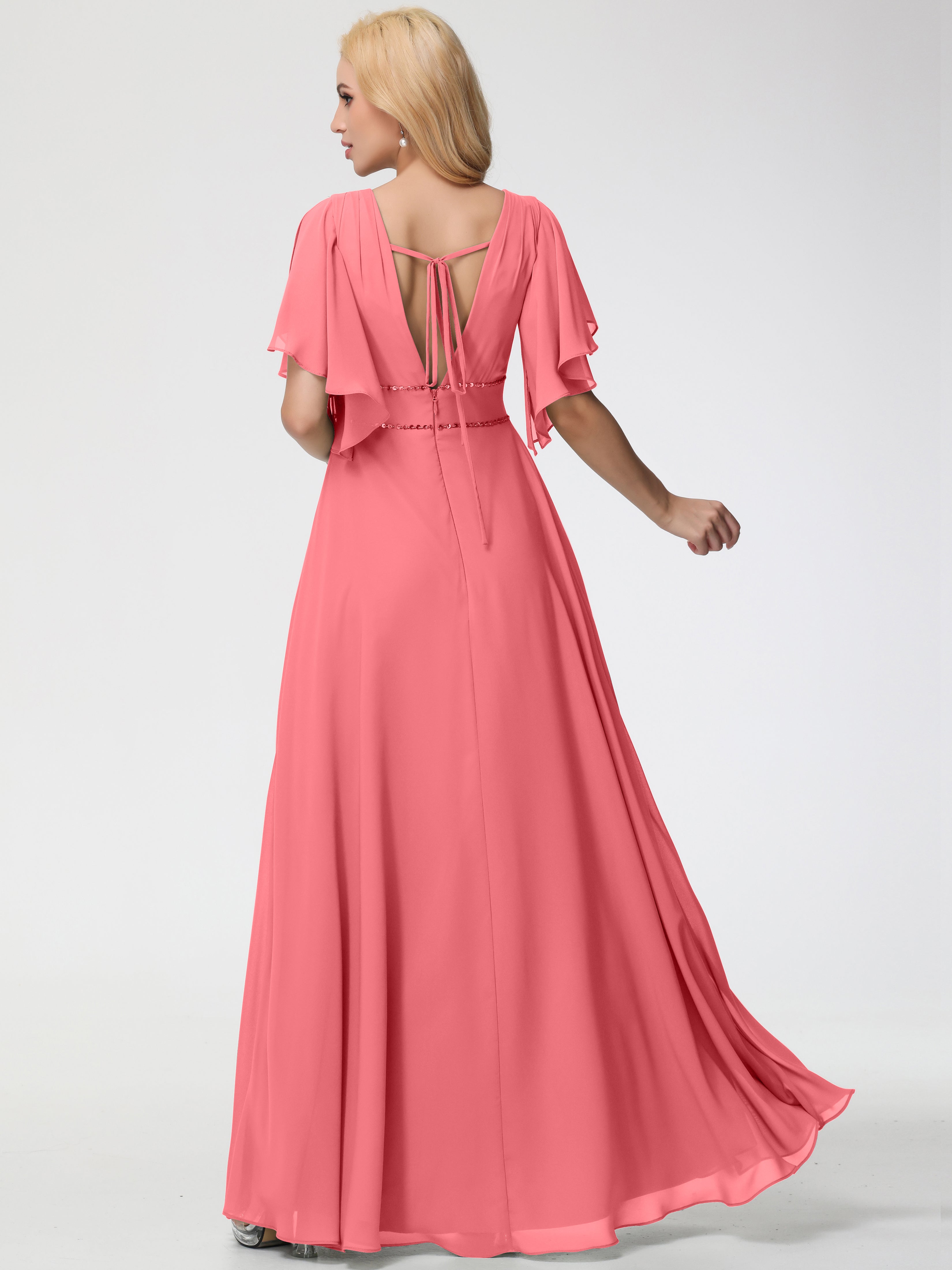 A-Line Sequins Sleeves Floor-Length Chiffon Bridesmaid Dresses (Copy)