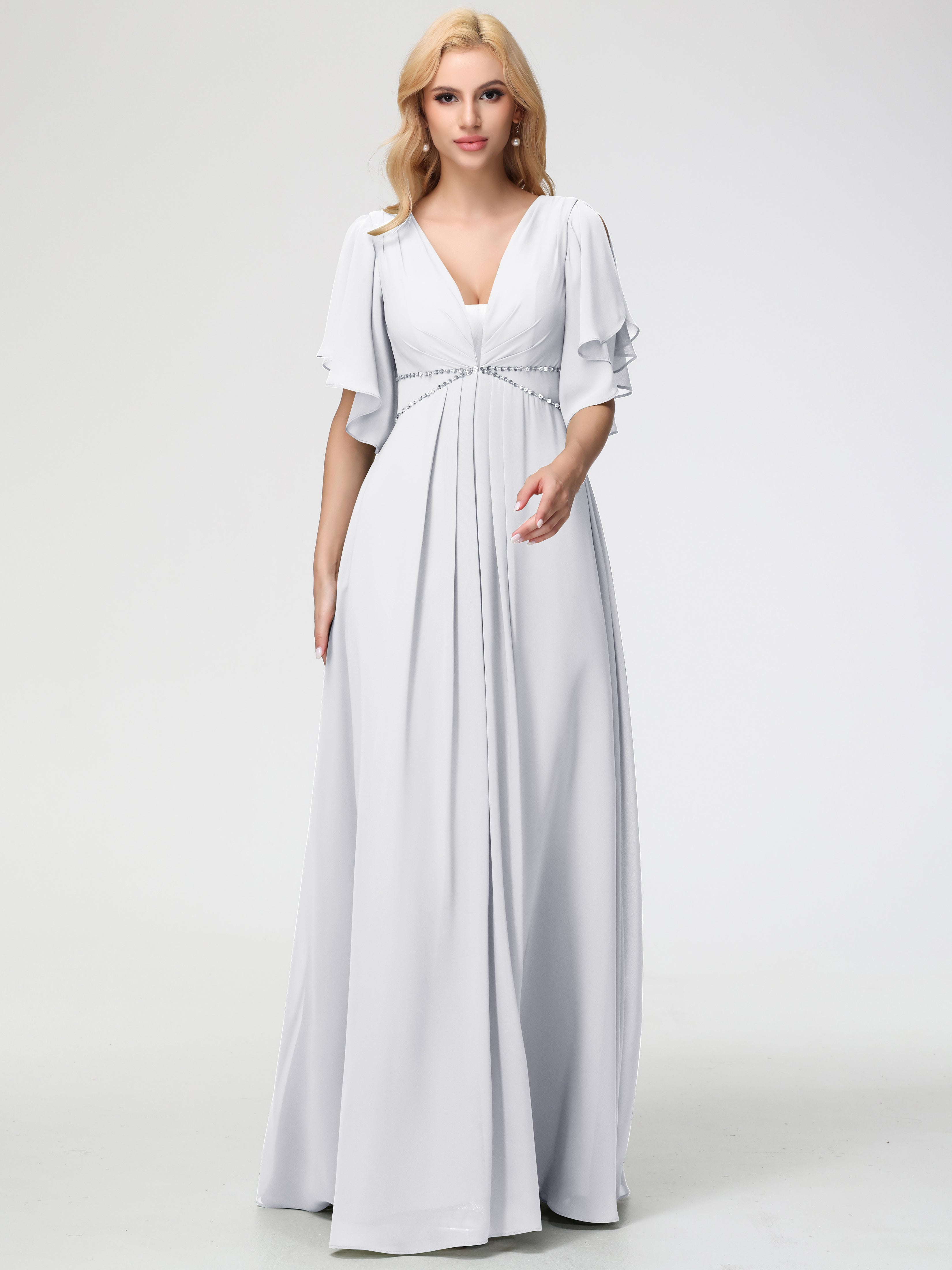 A-Line Sequins Sleeves Floor-Length Chiffon Bridesmaid Dresses (Copy)