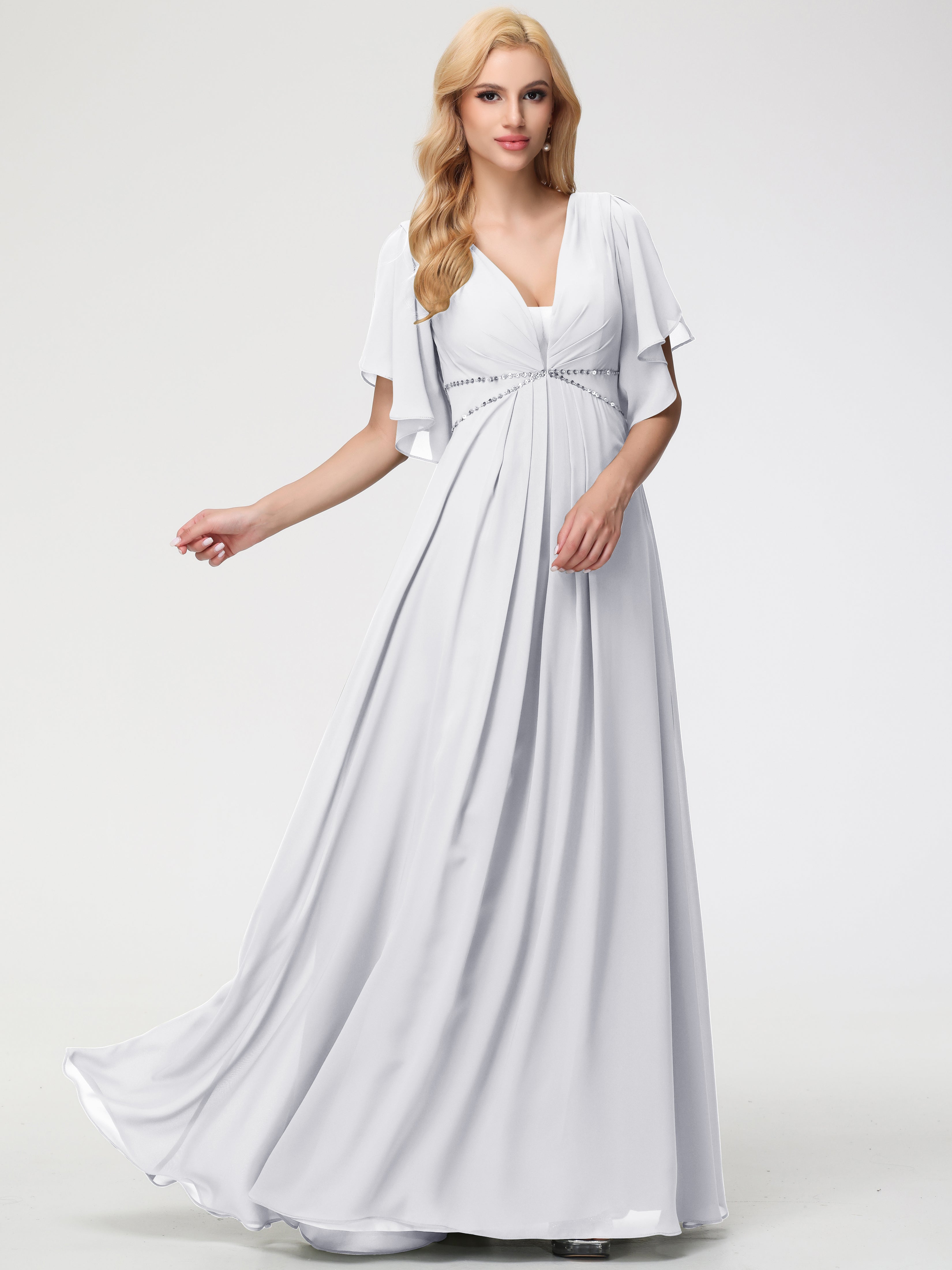 A-Line Sequins Sleeves Floor-Length Chiffon Bridesmaid Dresses (Copy)