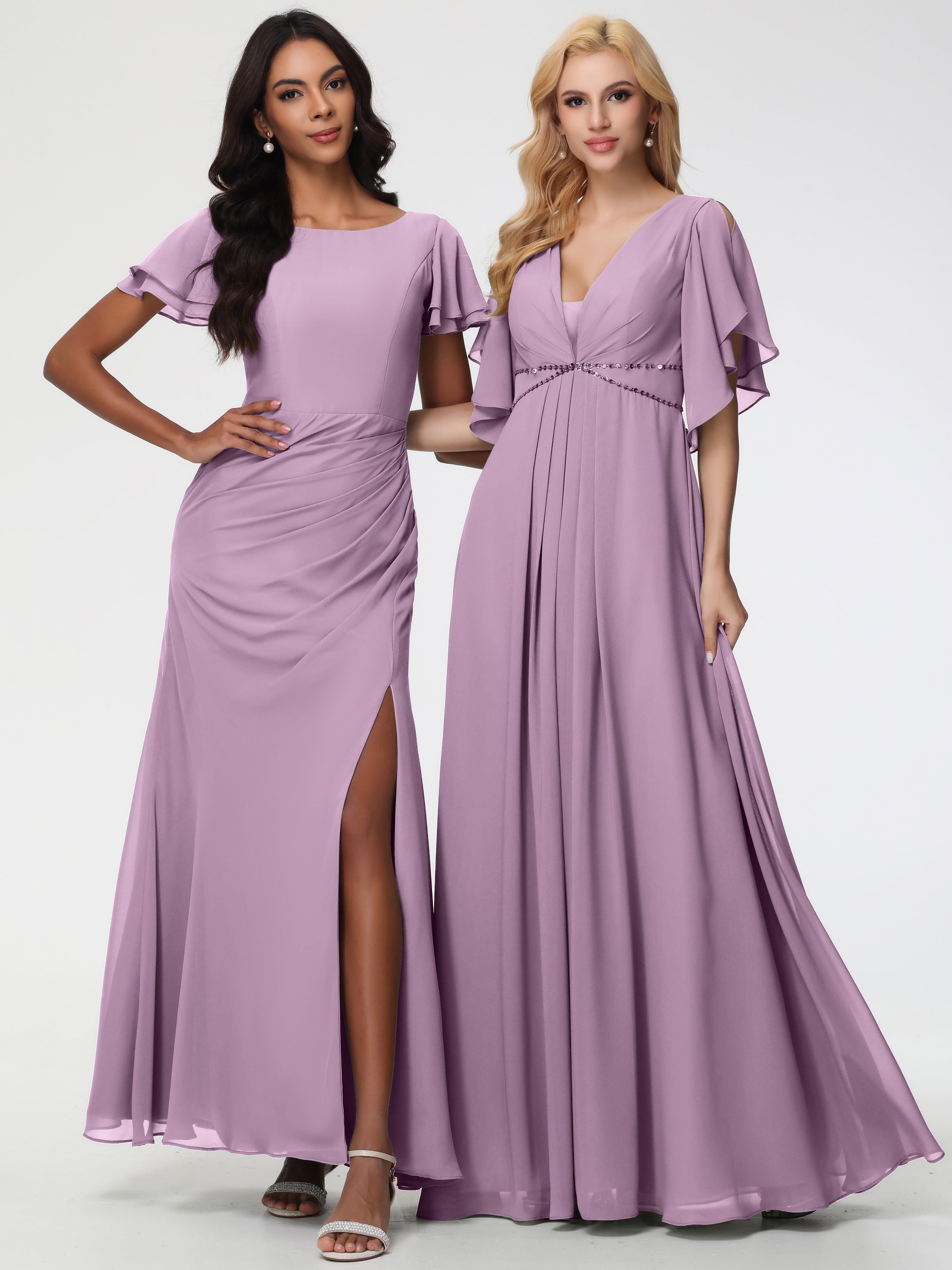 A-Line Sequins Sleeves Floor-Length Chiffon Bridesmaid Dresses (Copy)