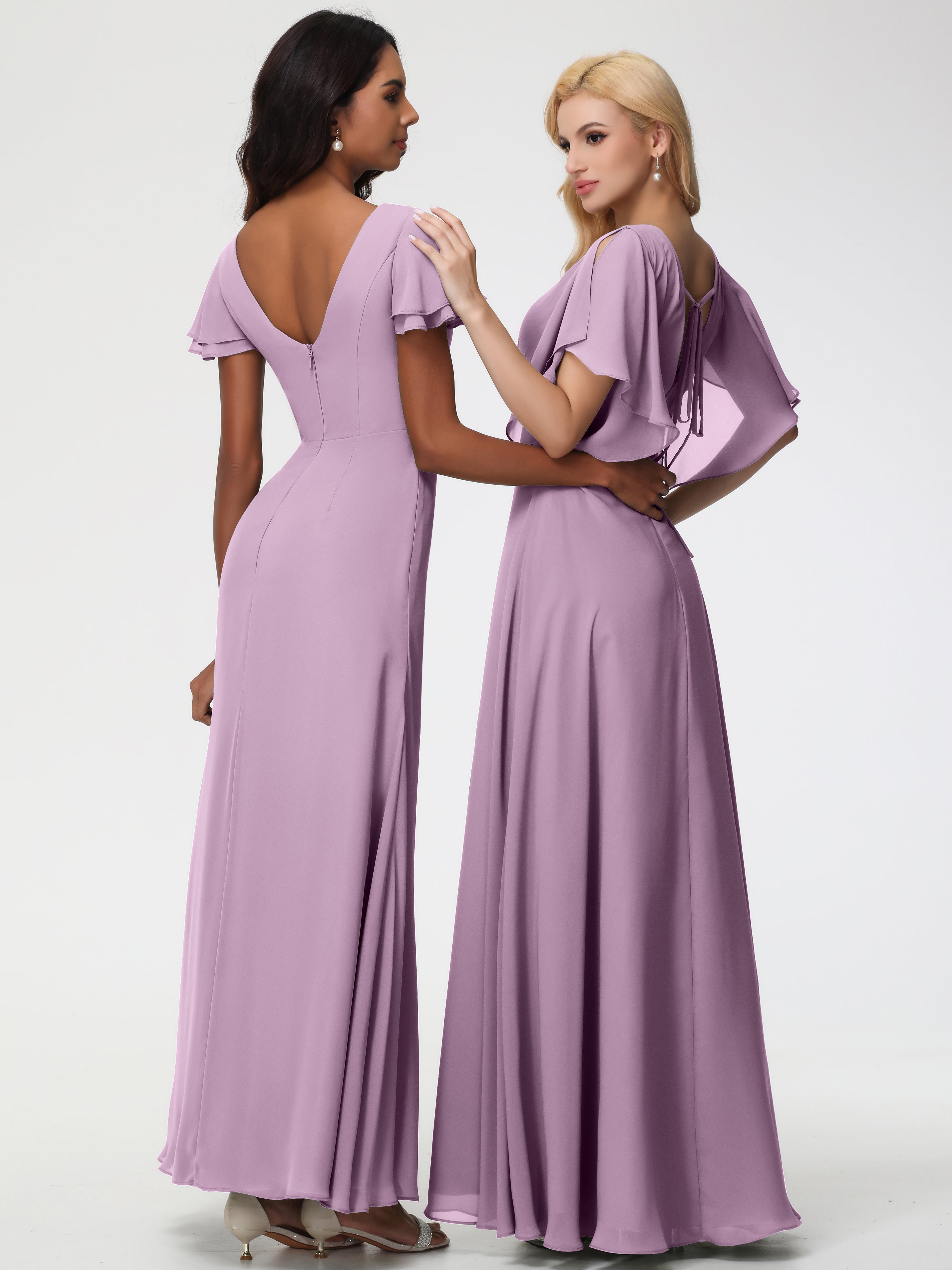A-Line Sequins Sleeves Floor-Length Chiffon Bridesmaid Dresses (Copy)