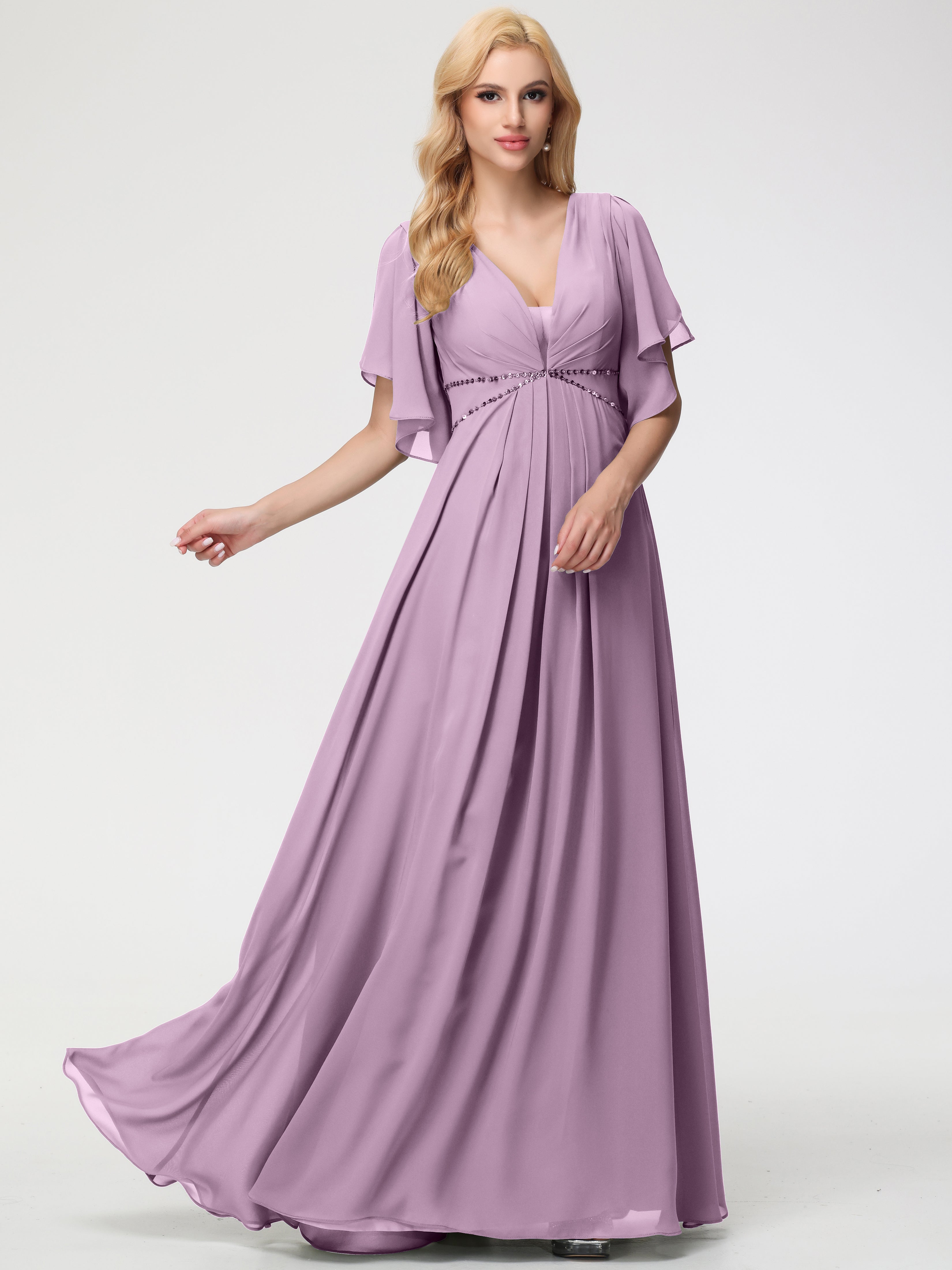 A-Line Sequins Sleeves Floor-Length Chiffon Bridesmaid Dresses (Copy)