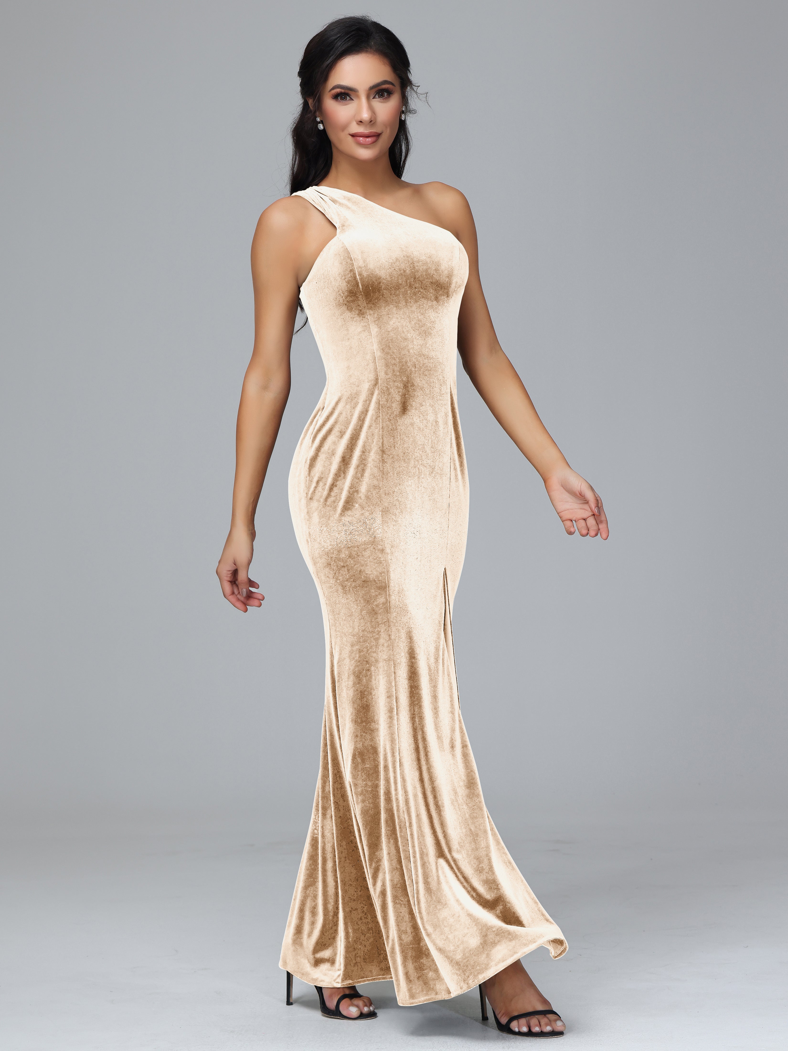 Sheath/Column One Shoulder Long Plus Size Bridesmaid Dresses With Split