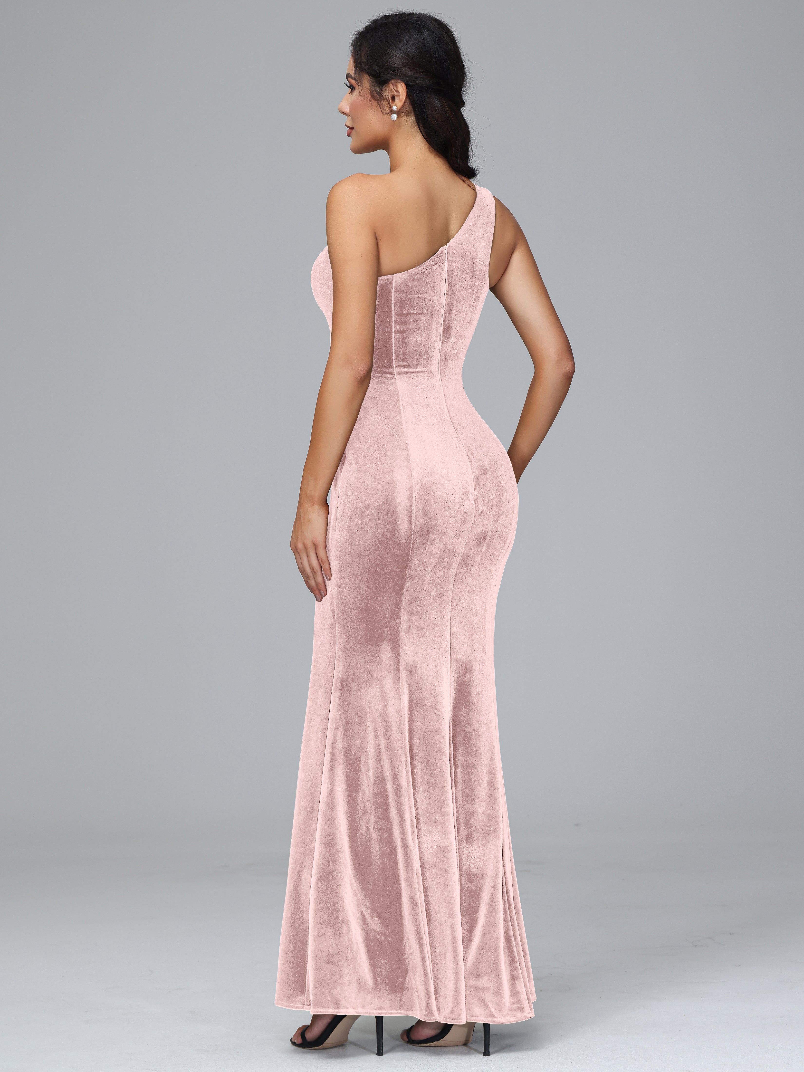 Sheath/Column One Shoulder Long Velvet Bridesmaid Dresses With Split