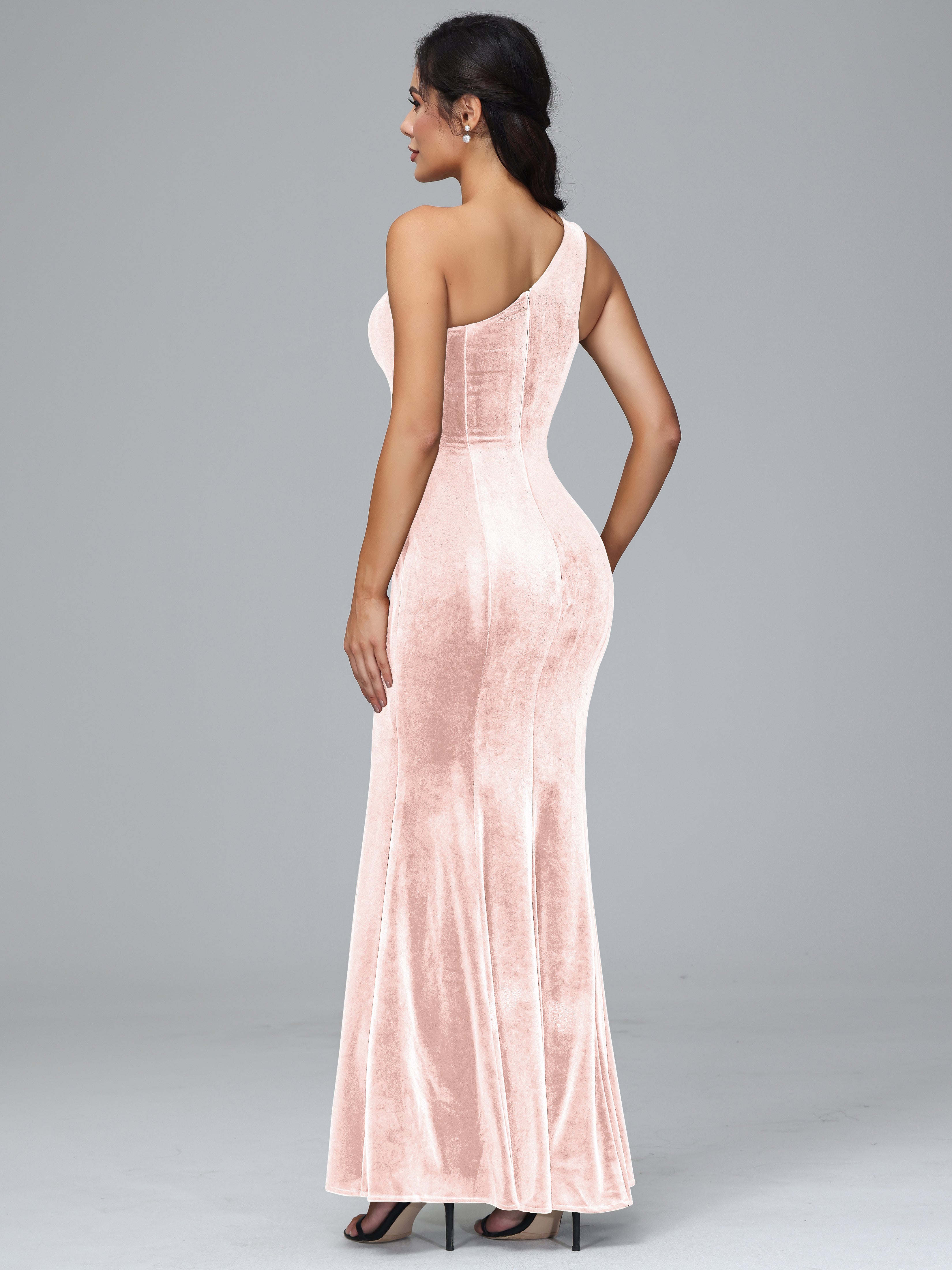 Sheath/Column One Shoulder Long Velvet Bridesmaid Dresses With Split