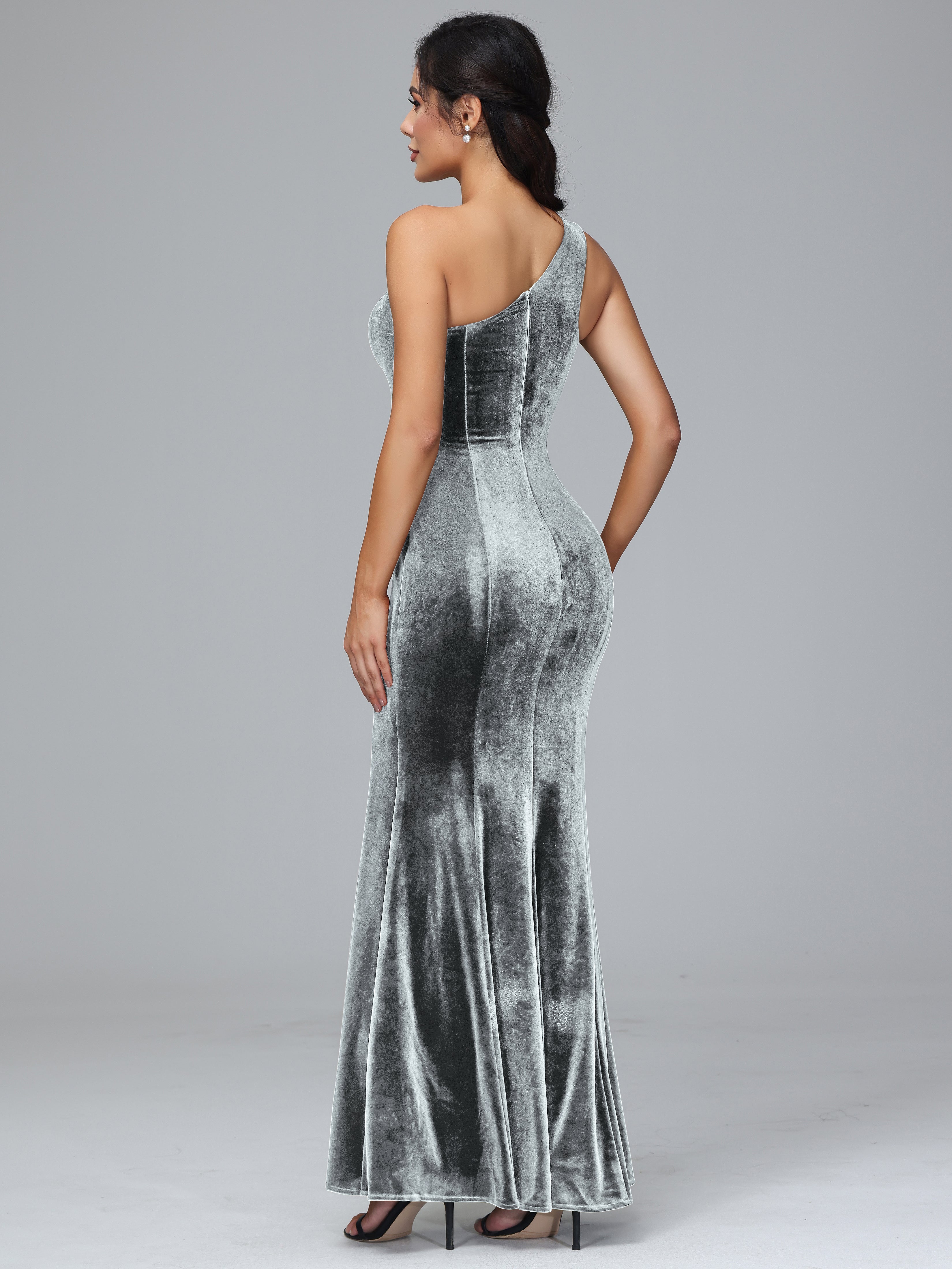 Sheath/Column One Shoulder Long Velvet Bridesmaid Dresses With Split