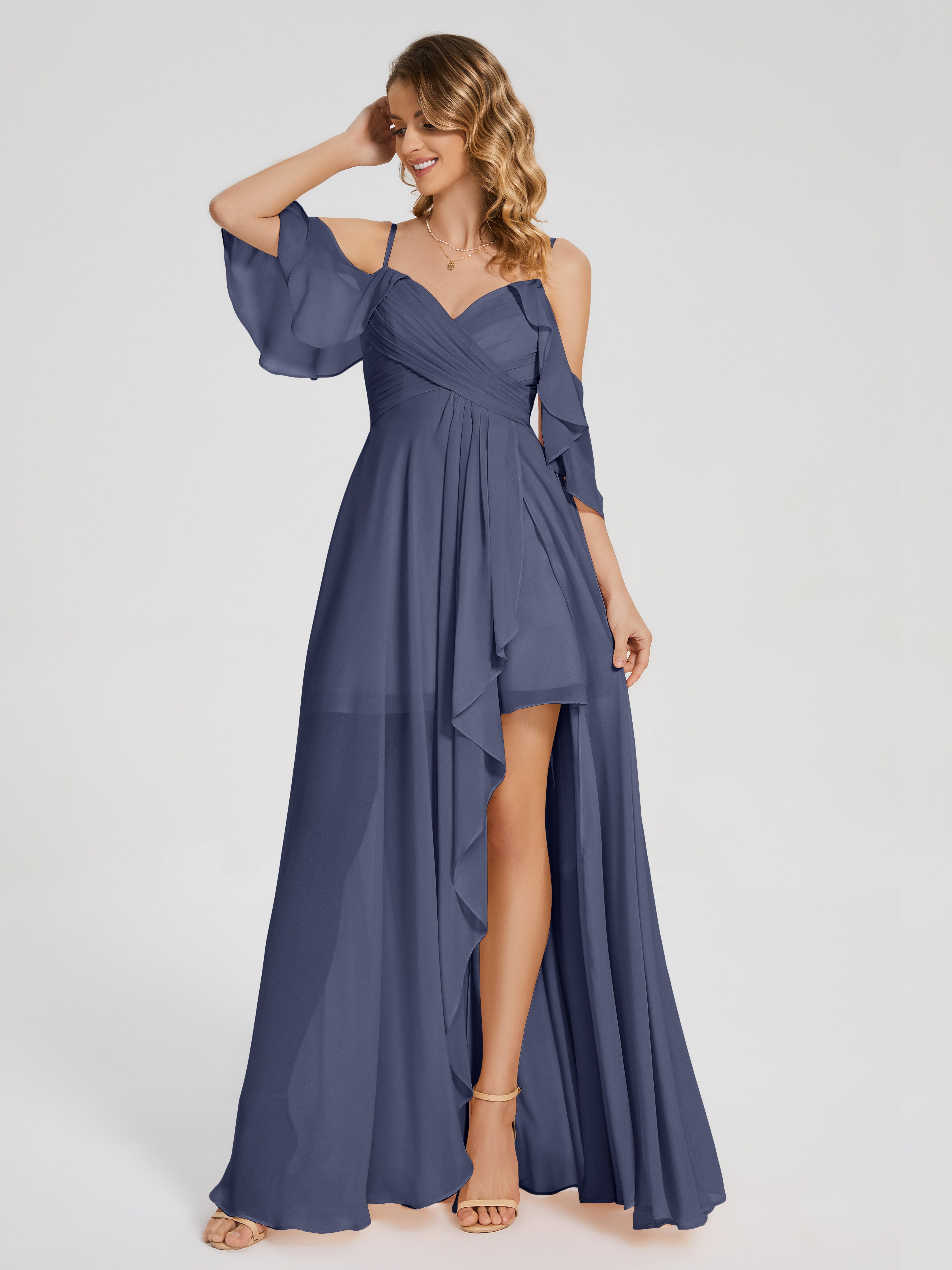 Stormy Color Bridesmaid Dresses Lilah Hanging Sleeves Asymmetrical Bri