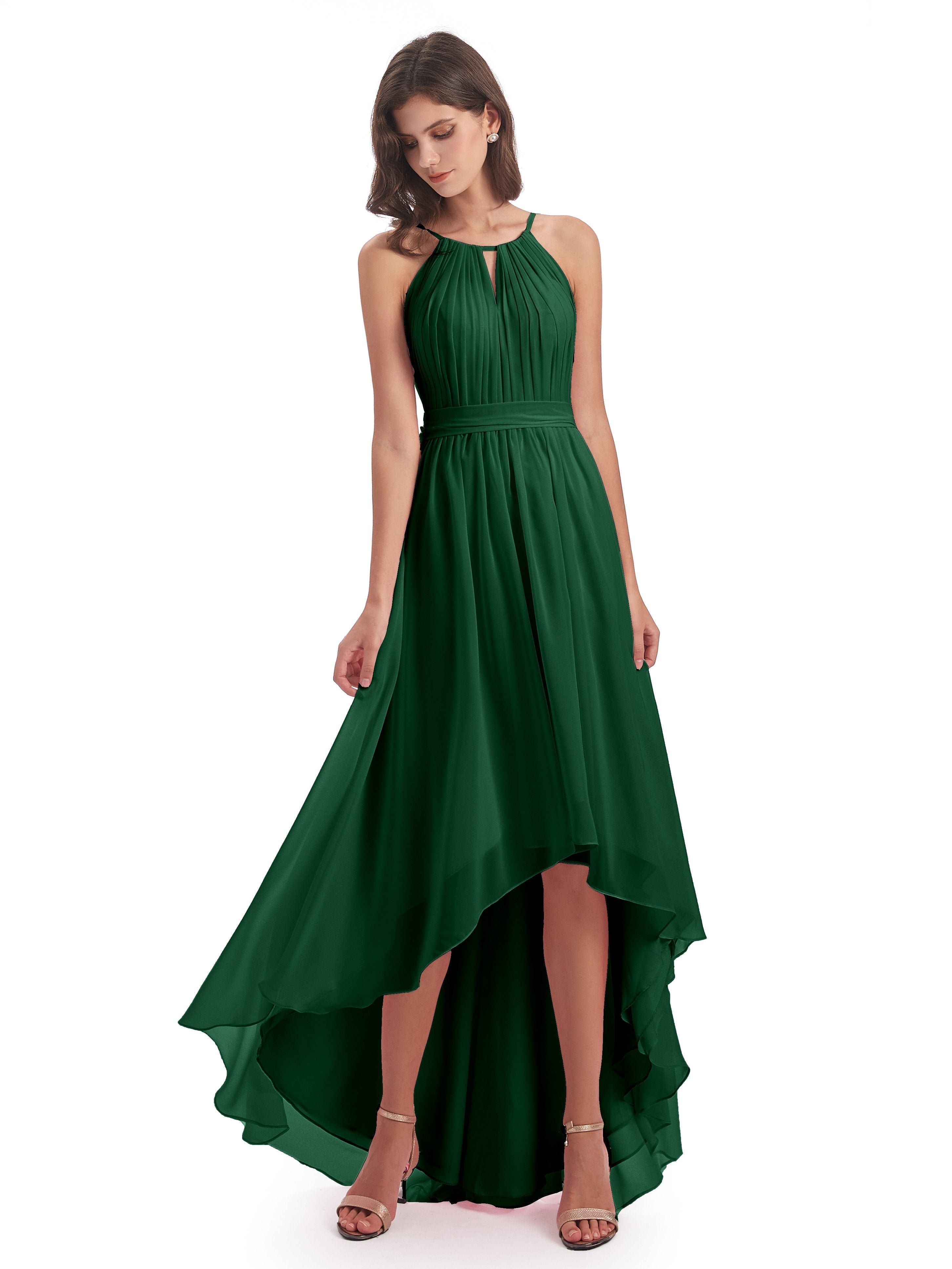 Dark Green Bridesmaid Dresses Uk Lilly Dreamy Halter High-Low Chiffon