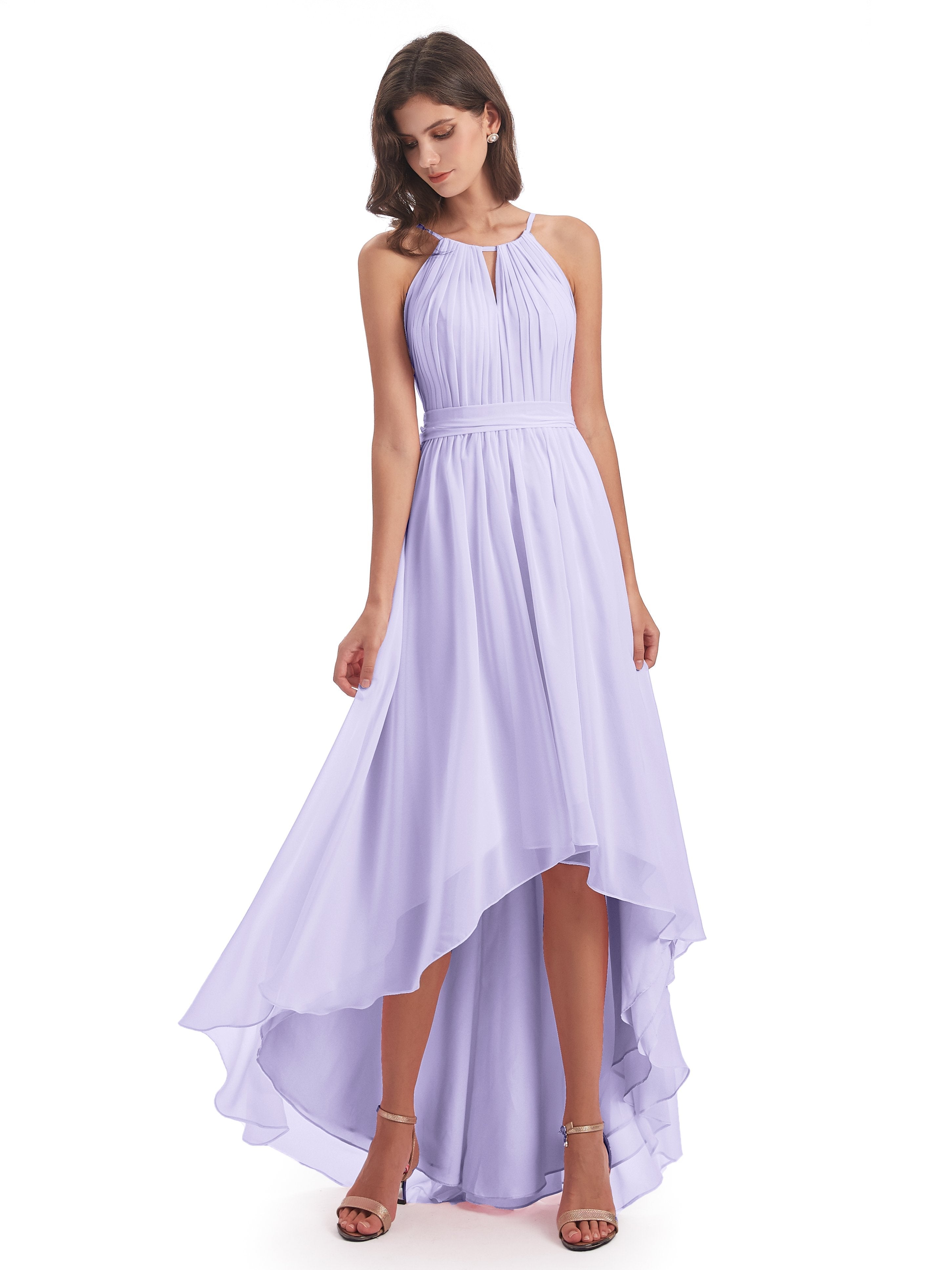 Lilac Bridesmaid Dresses Uk Lilly Dreamy Halter High-Low Chiffon Bride