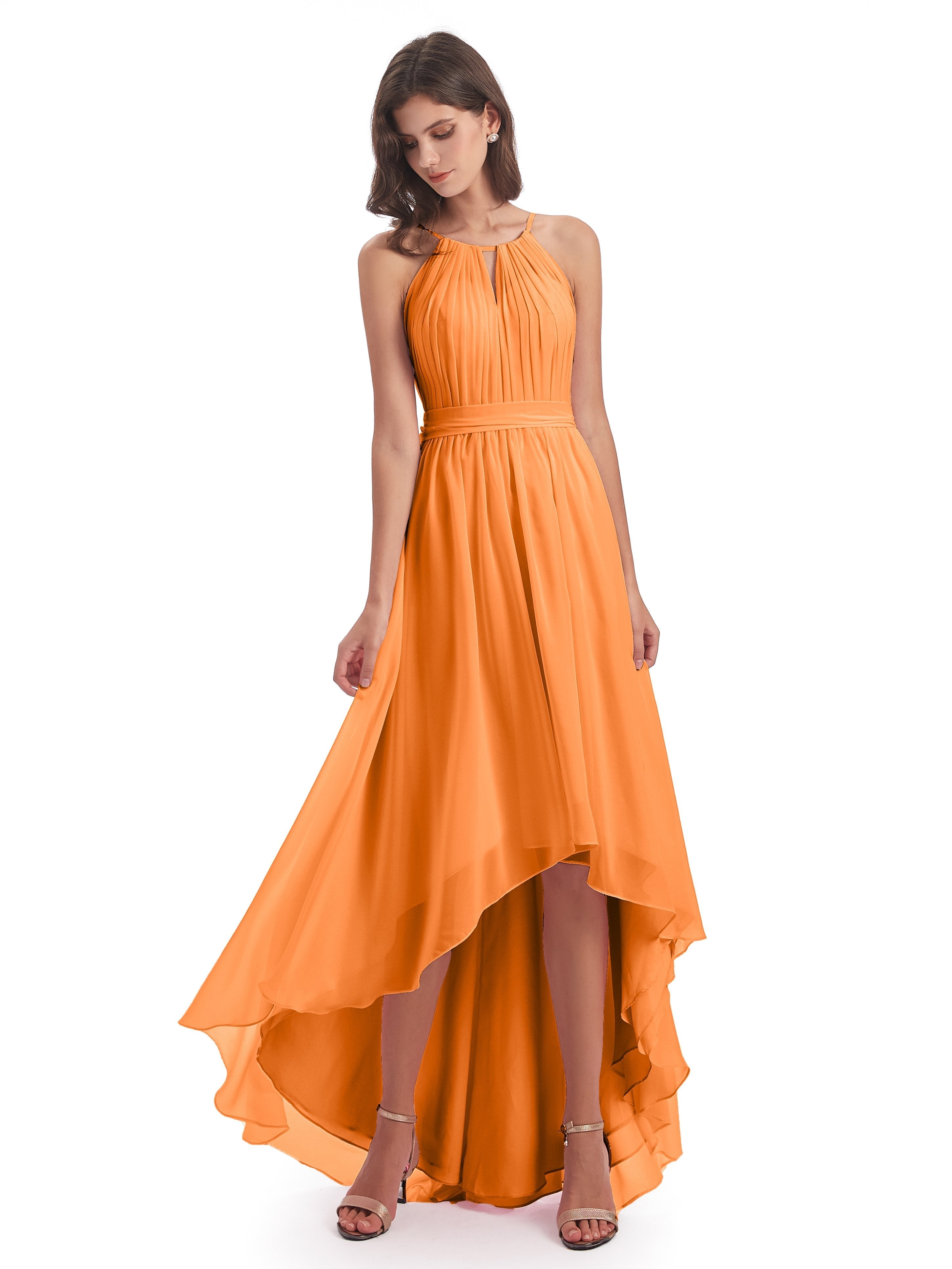 Orange Bridesmaid Dresses Uk Lilly Dreamy Halter High-Low Chiffon Brid