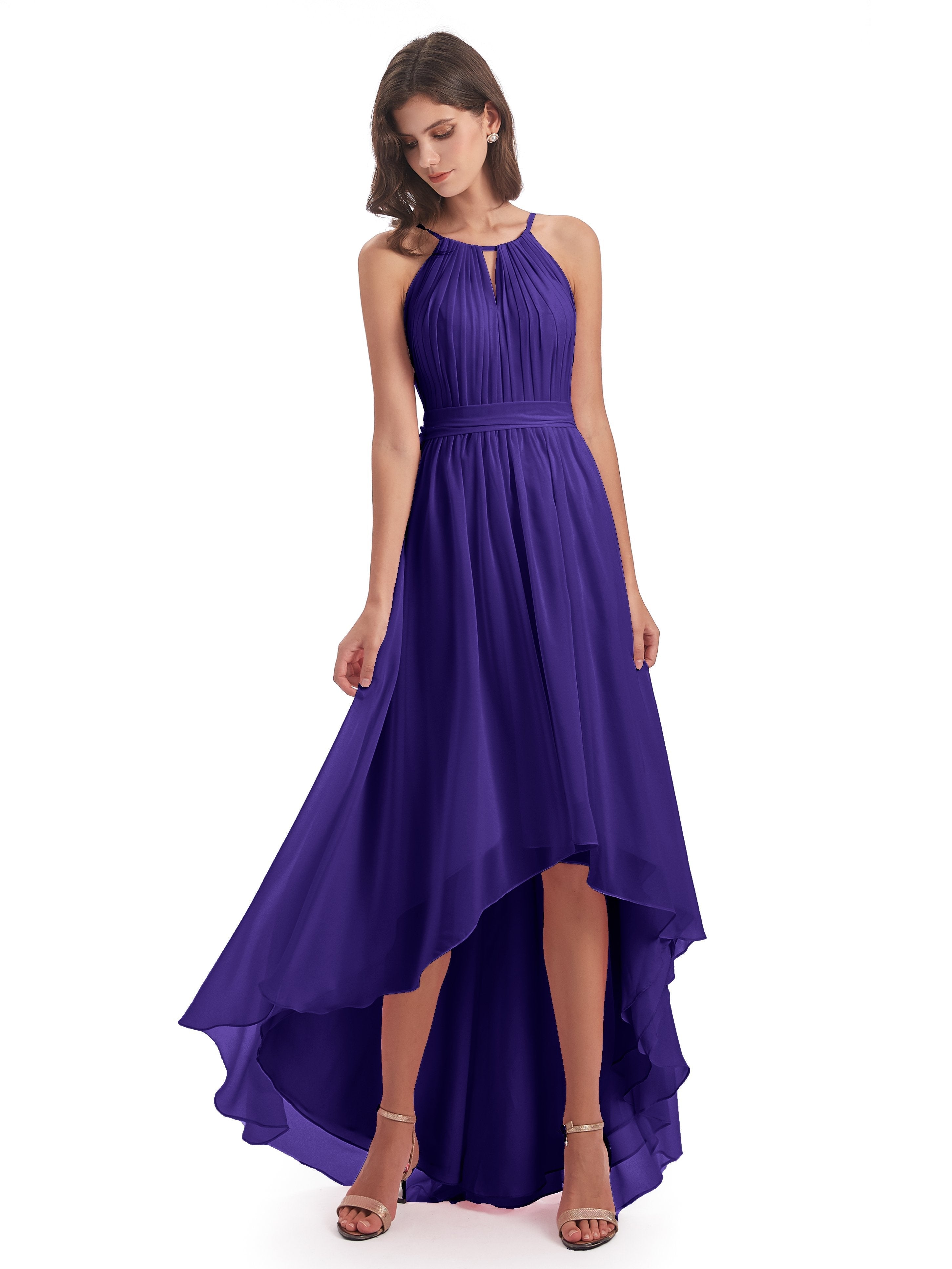 Regency Purple Bridesmaid Dress Lilly Dreamy Halter High-Low Chiffon B