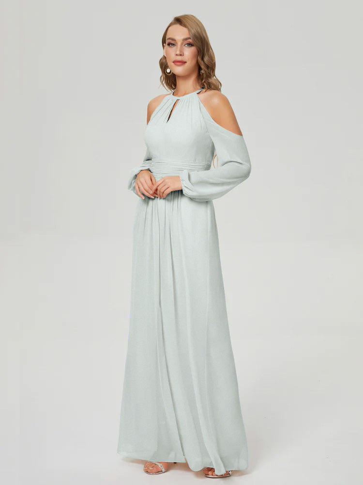 Phoebe Halter Long Sleeves Chiffon Bridesmaid Dresses