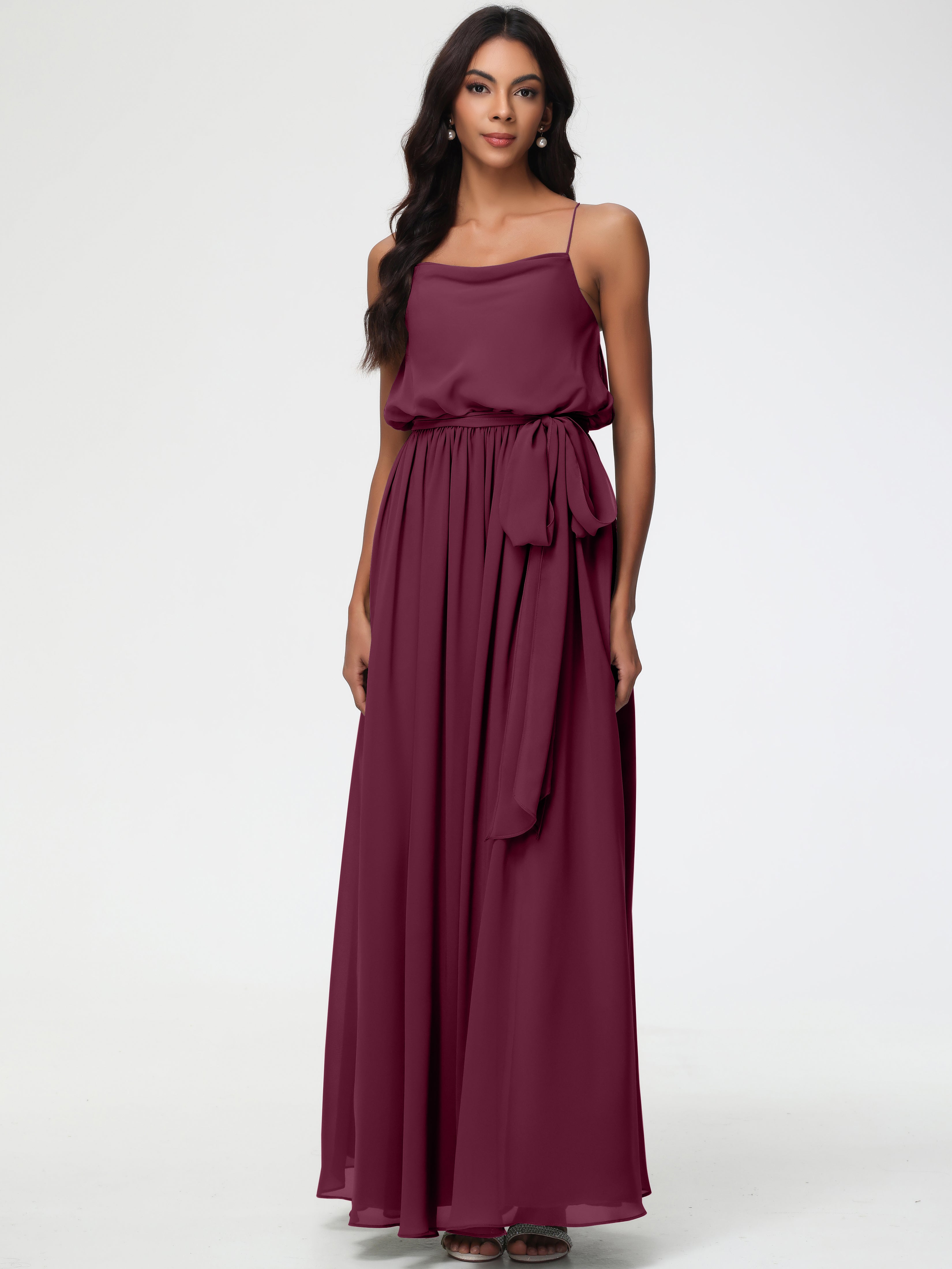 A-Line Cowl Spaghetti Straps Sleeveless Long Split Chiffon Bridesmaid Dresses (Copy)