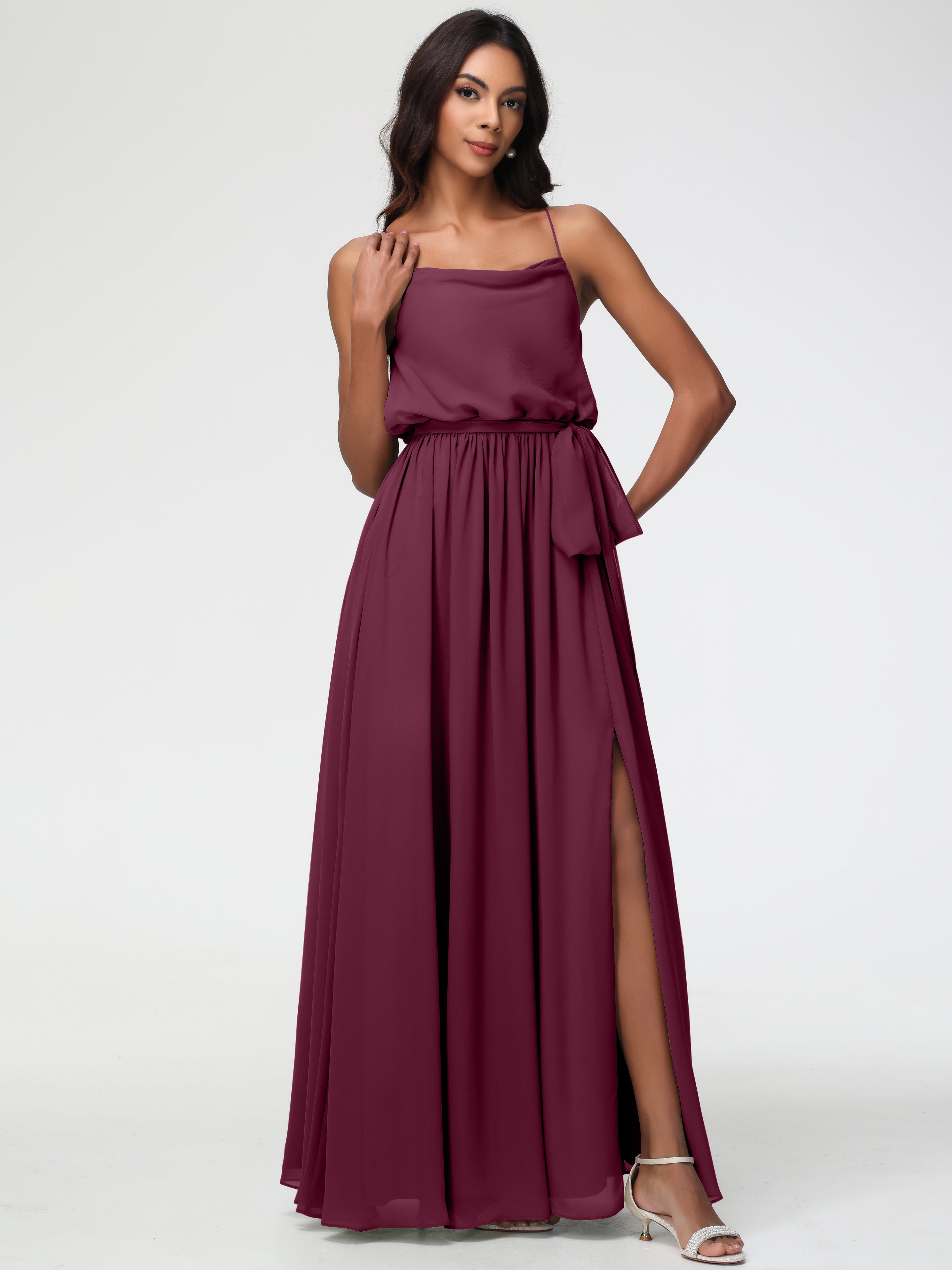 A-Line Cowl Spaghetti Straps Sleeveless Long Split Chiffon Bridesmaid Dresses (Copy)