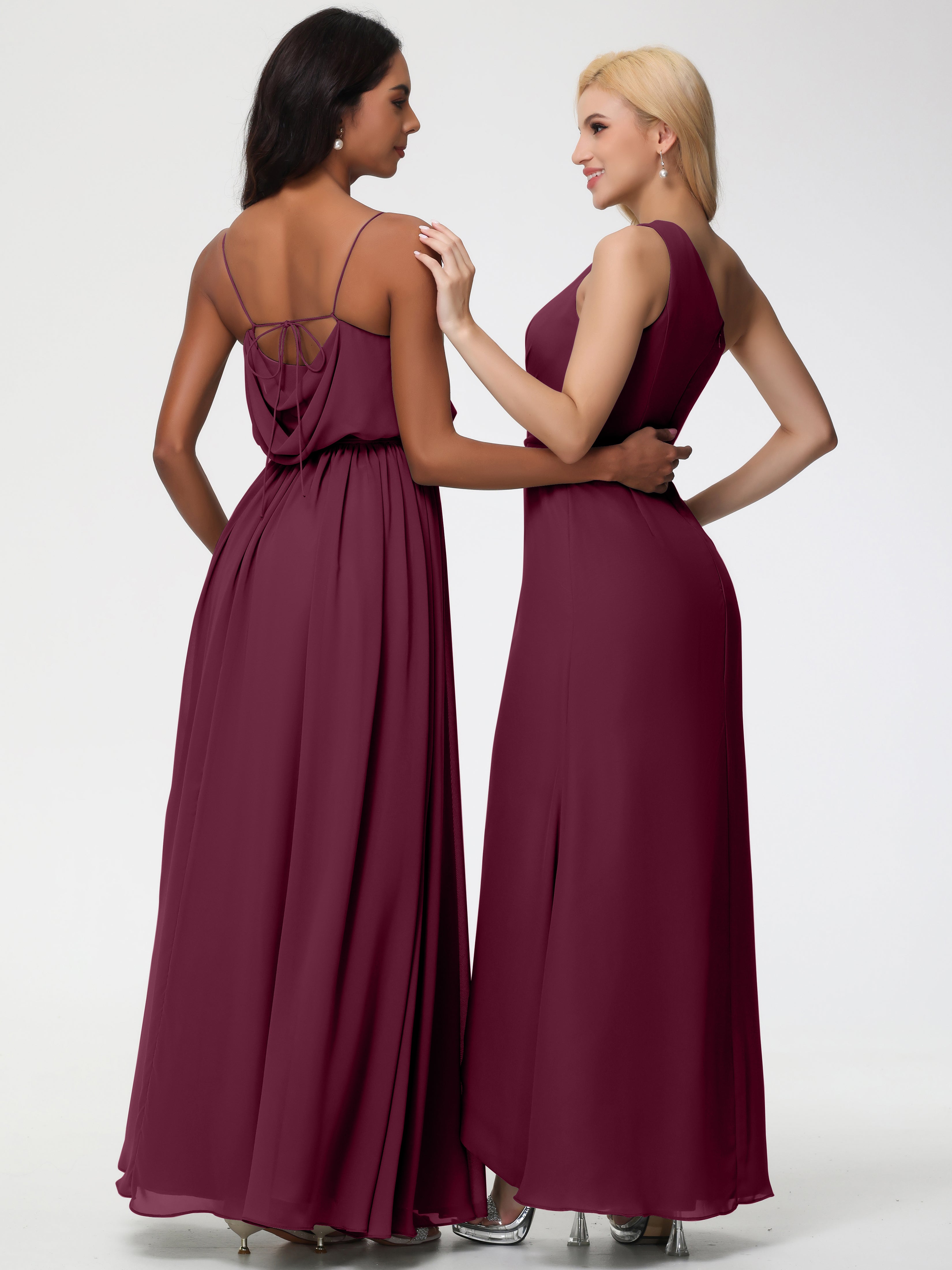 A-Line Cowl Spaghetti Straps Sleeveless Long Split Chiffon Bridesmaid Dresses (Copy)