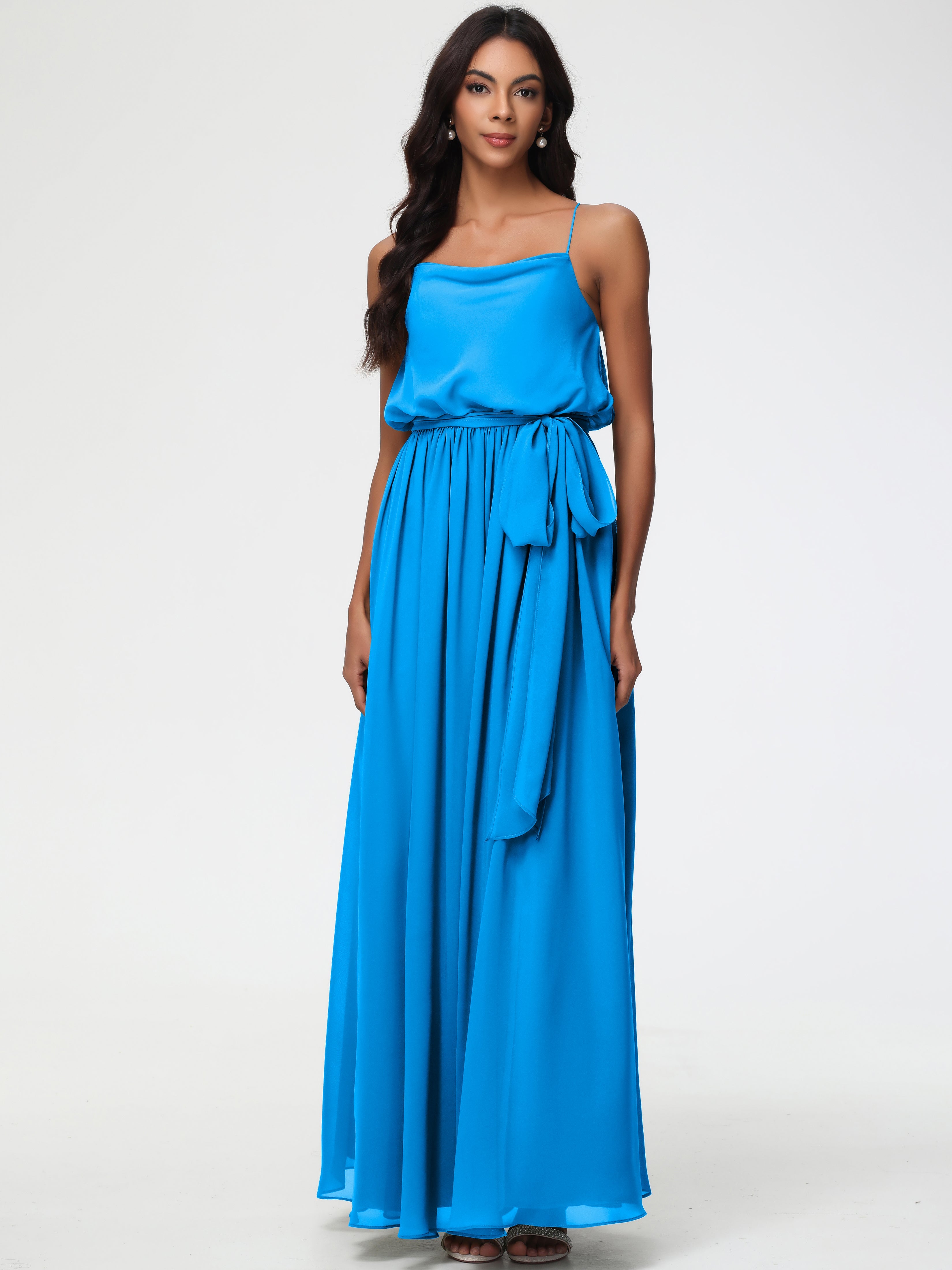 Ocean Blue Aqua Blue Bridesmaid Dresses A-Line Cowl Spaghetti Straps S Ocean Blue Aqua Blue Bridesmaid Dresses A-Line Cowl Spaghetti Straps S