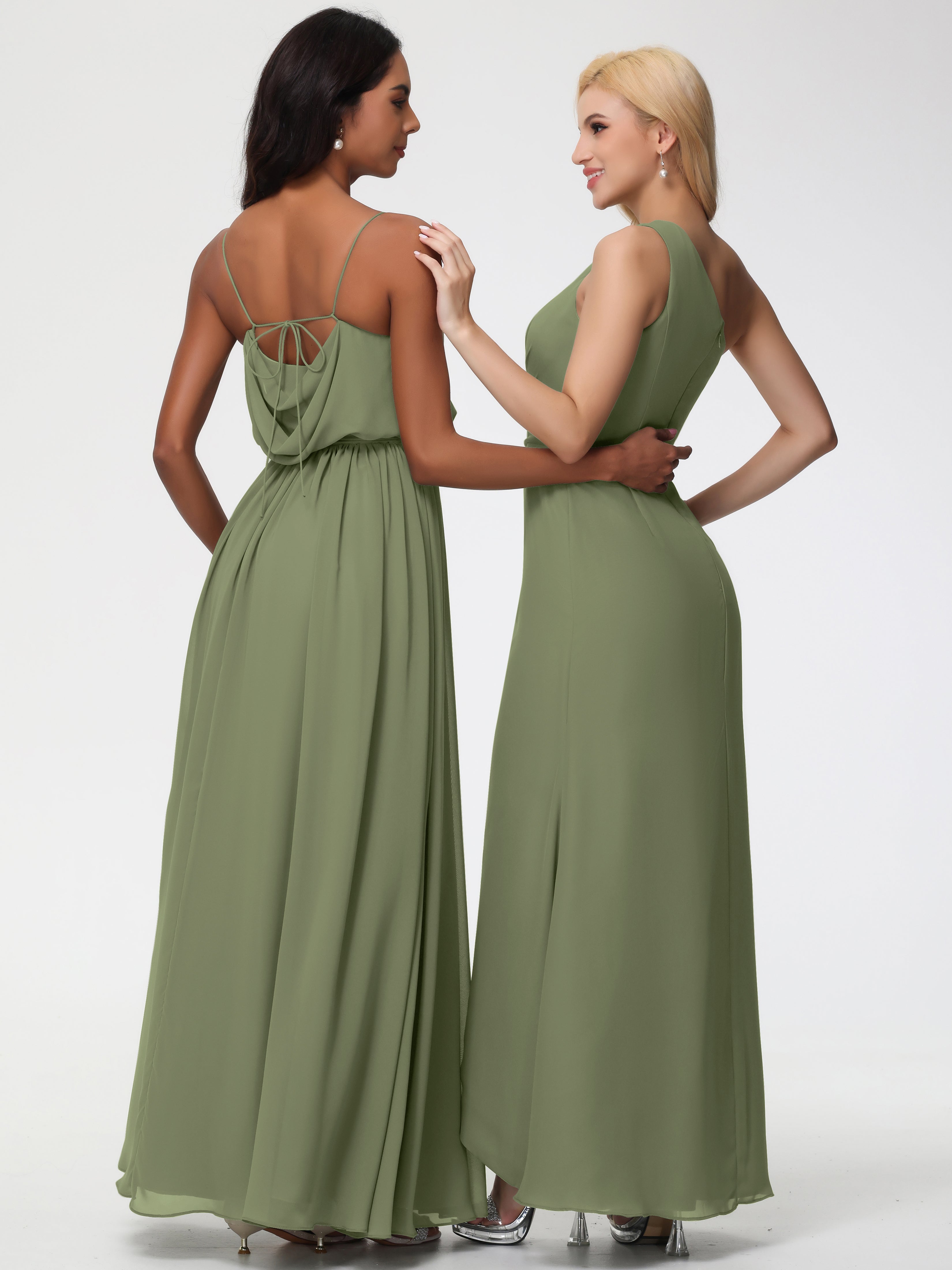 A-Line Cowl Spaghetti Straps Sleeveless Long Split Chiffon Bridesmaid Dresses (Copy)