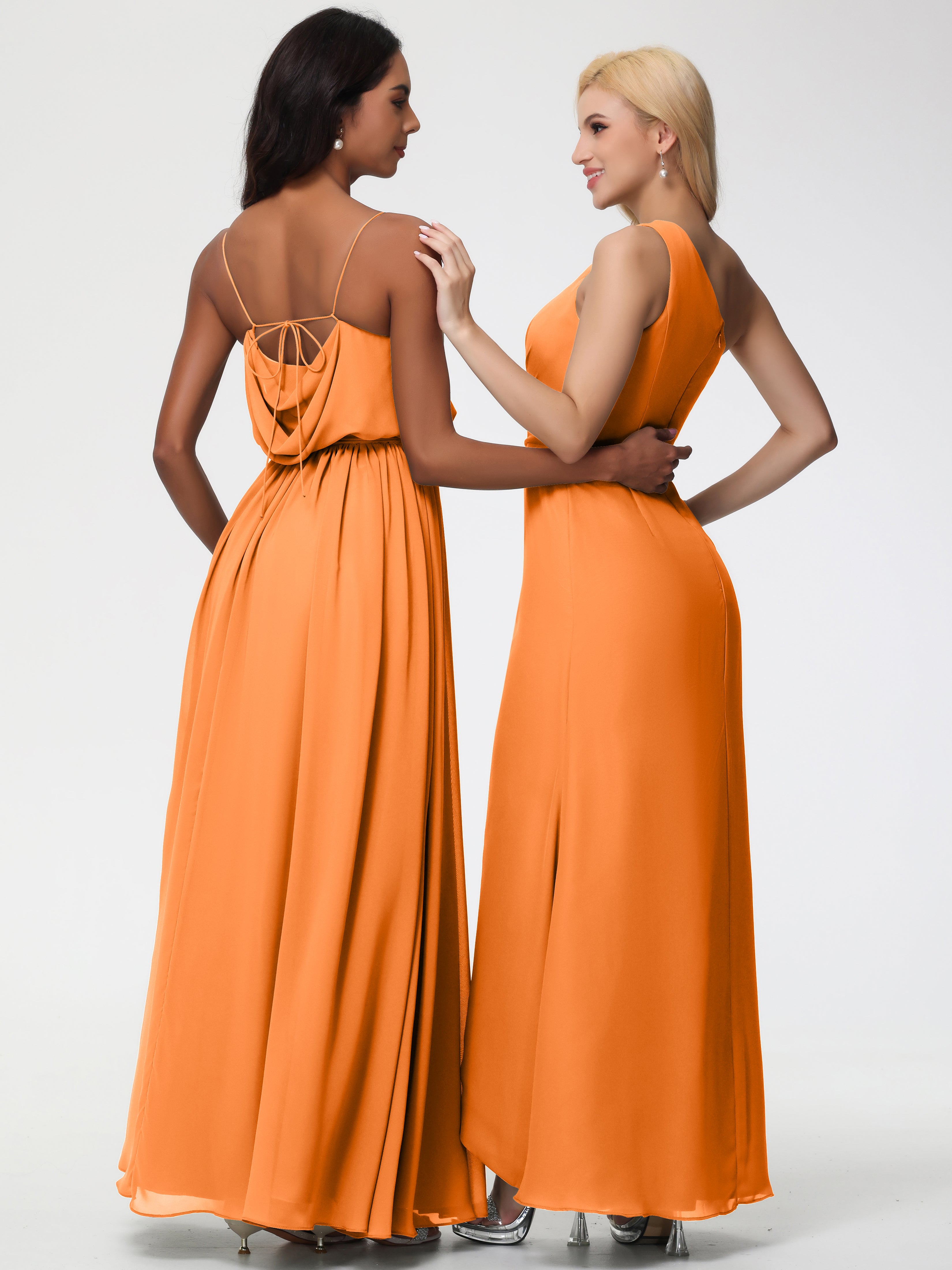 A-Line Cowl Spaghetti Straps Sleeveless Long Split Chiffon Bridesmaid Dresses (Copy)