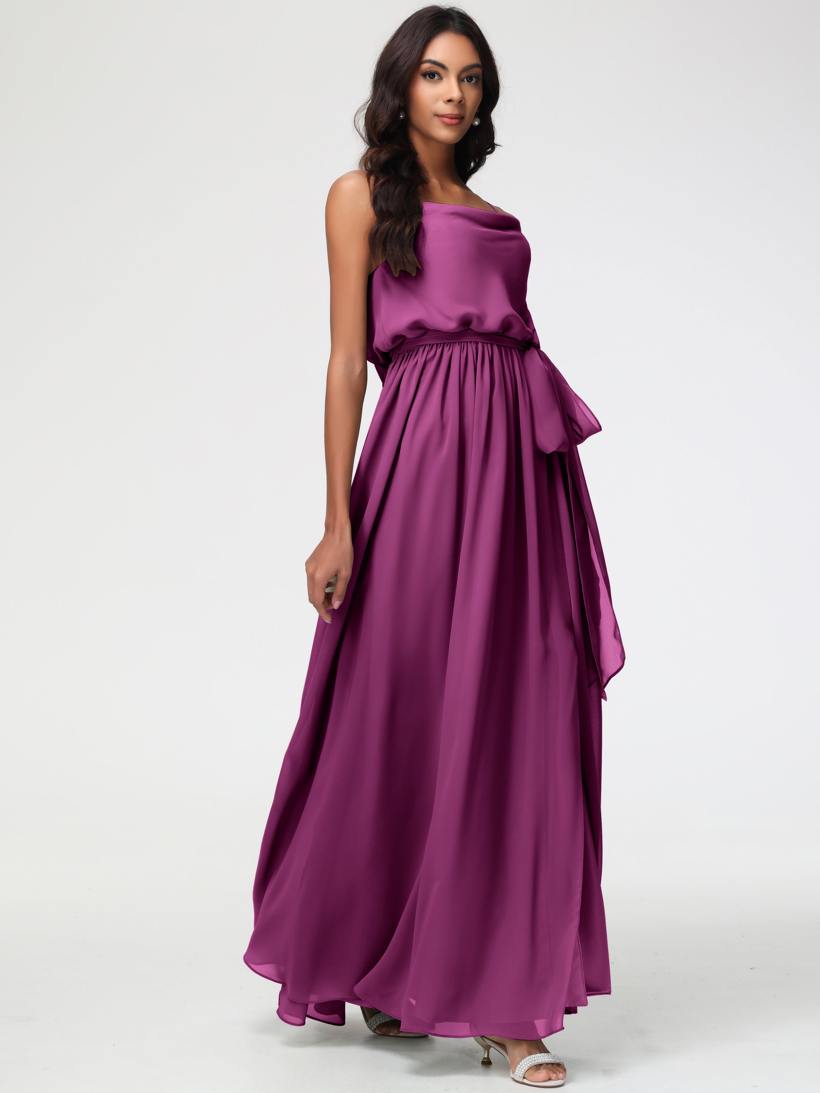 A-Line Cowl Spaghetti Straps Sleeveless Long Split Chiffon Bridesmaid Dresses (Copy)