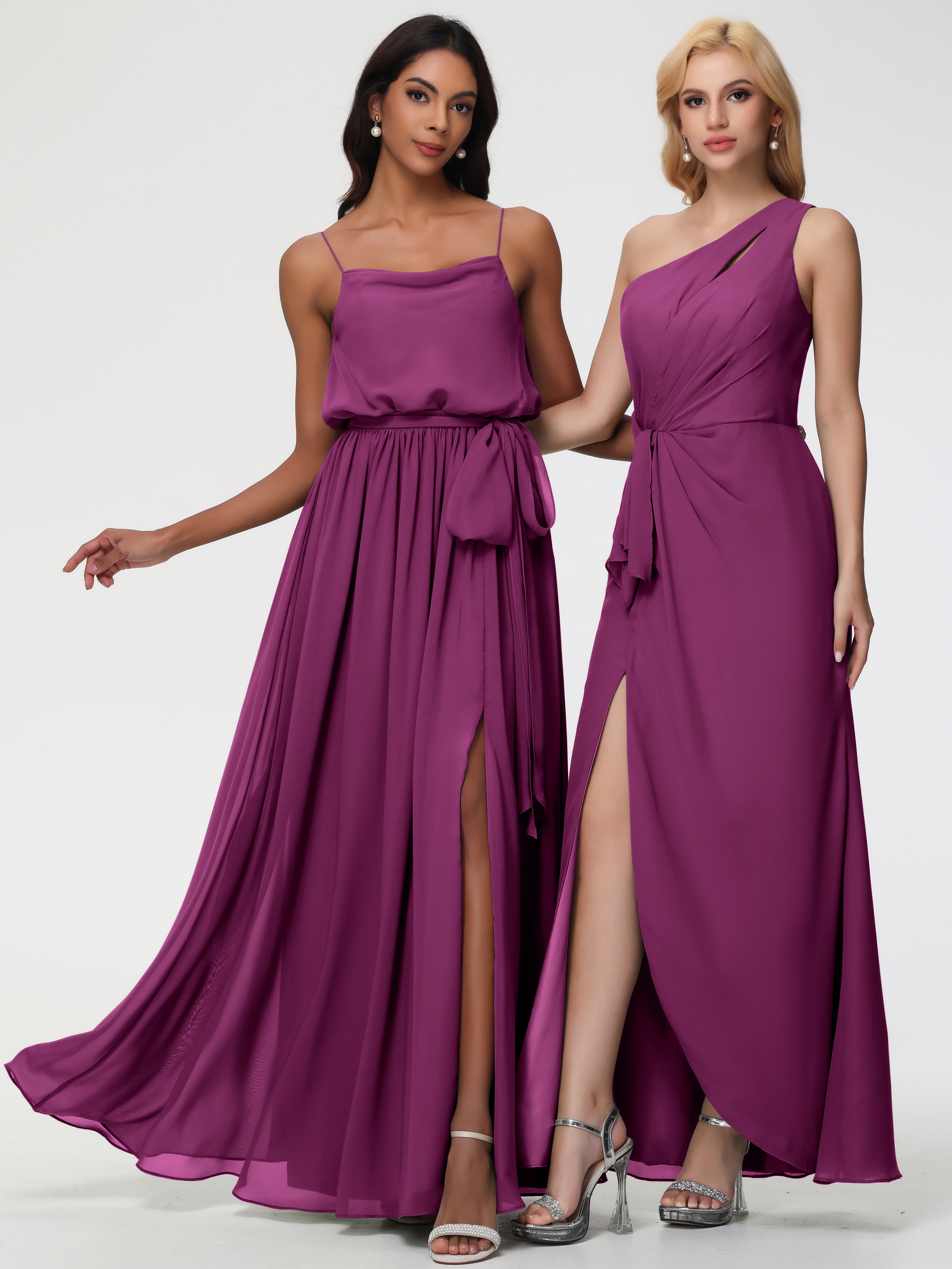A-Line Cowl Spaghetti Straps Sleeveless Long Split Chiffon Bridesmaid Dresses (Copy)