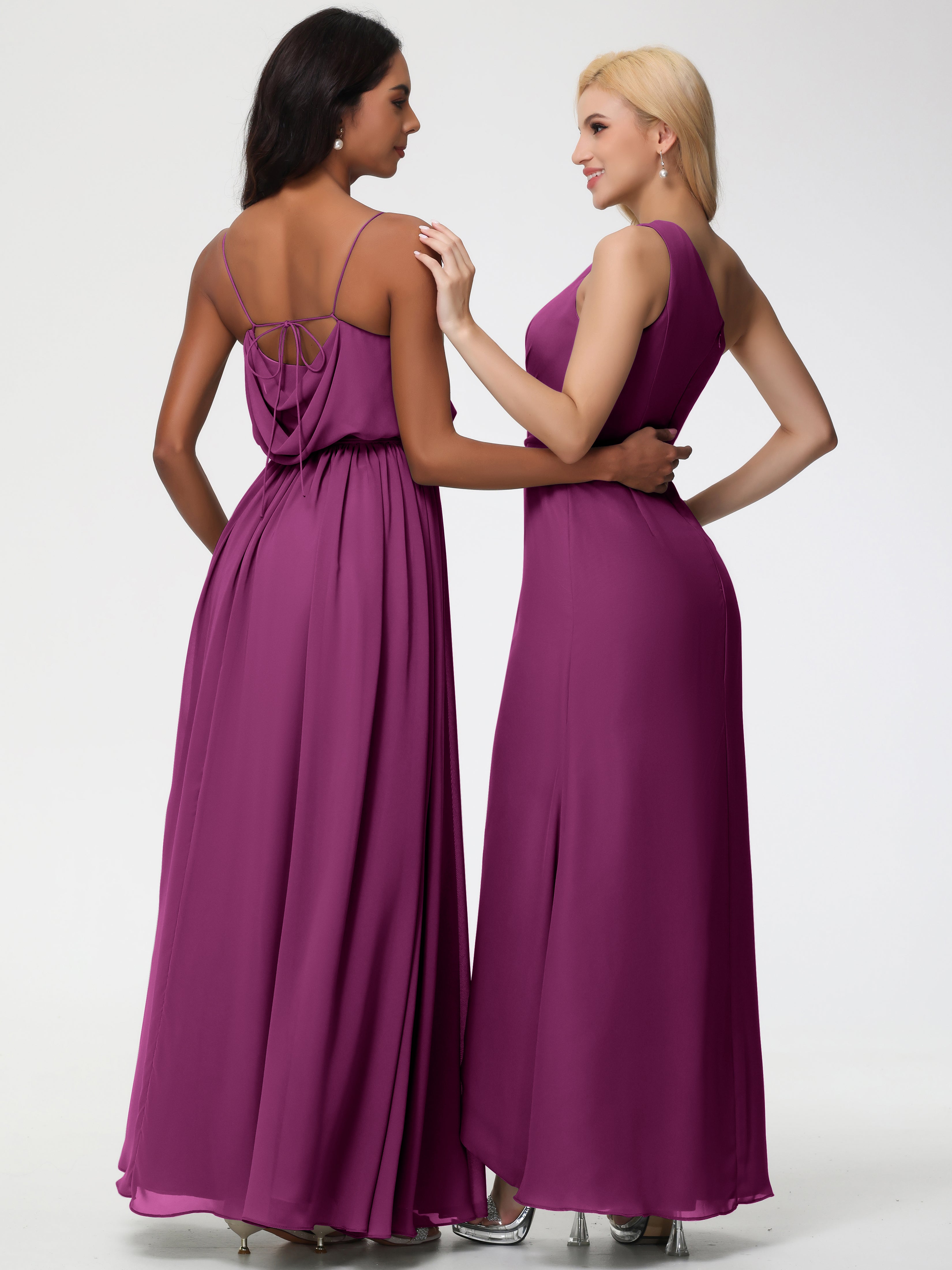 A-Line Cowl Spaghetti Straps Sleeveless Long Split Chiffon Bridesmaid Dresses (Copy)