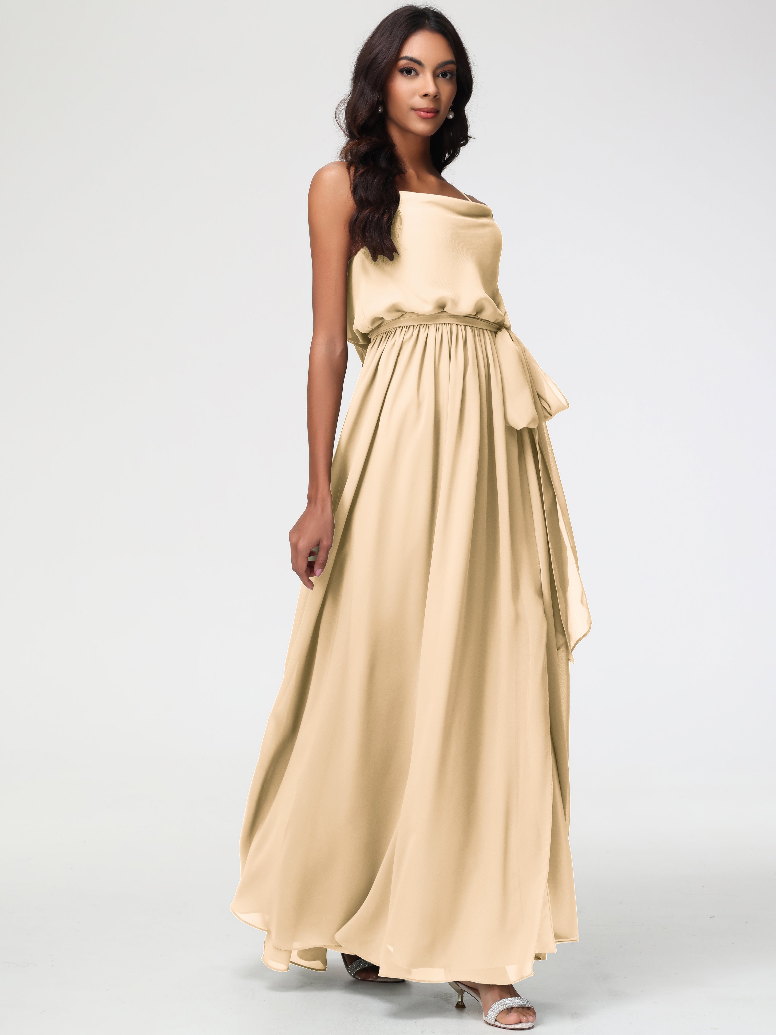 A-Line Cowl Spaghetti Straps Sleeveless Long Split Chiffon Bridesmaid Dresses (Copy)