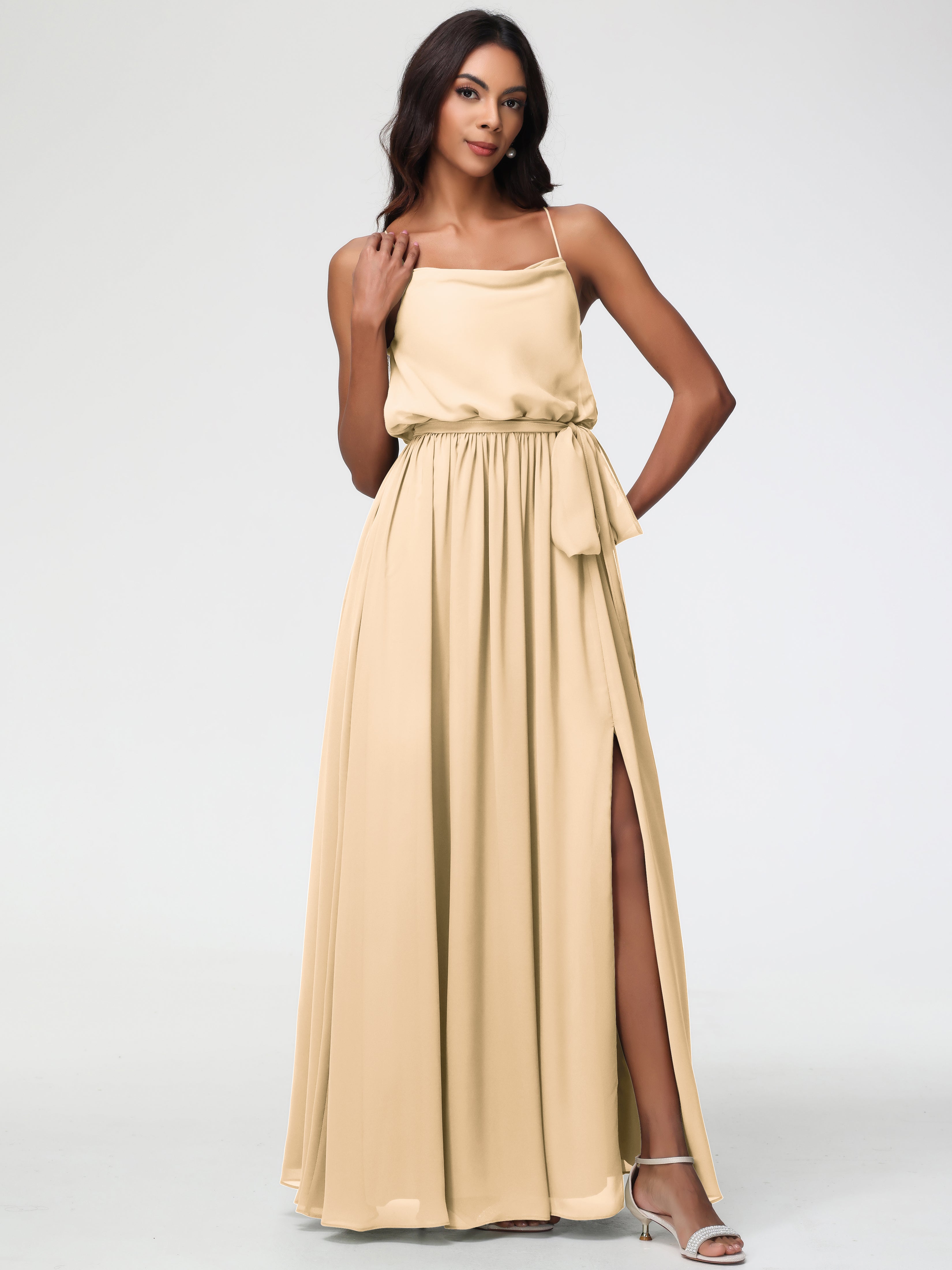 A-Line Cowl Spaghetti Straps Sleeveless Long Split Chiffon Bridesmaid Dresses (Copy)