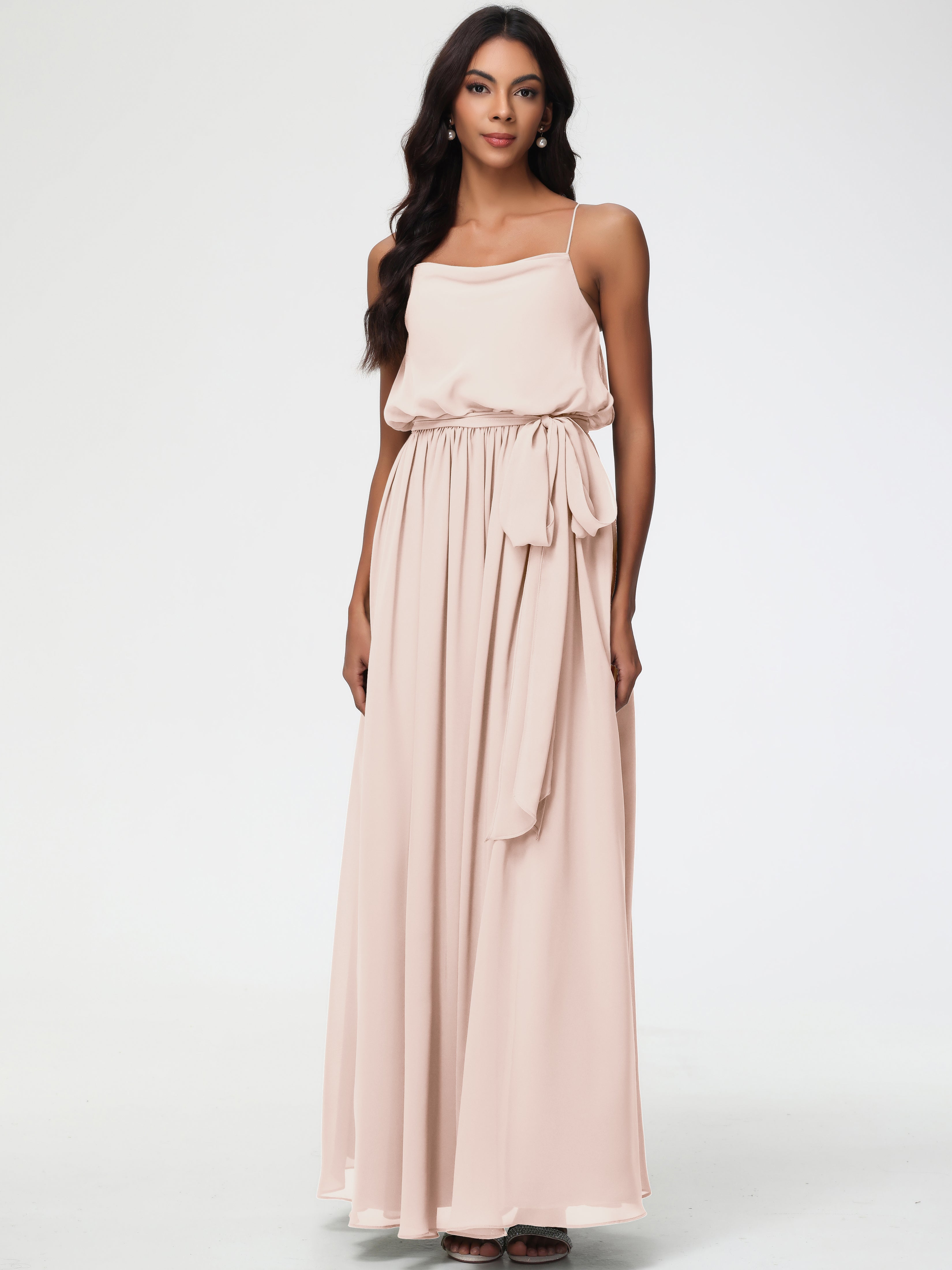A-Line Cowl Spaghetti Straps Sleeveless Long Split Chiffon Bridesmaid Dresses (Copy)