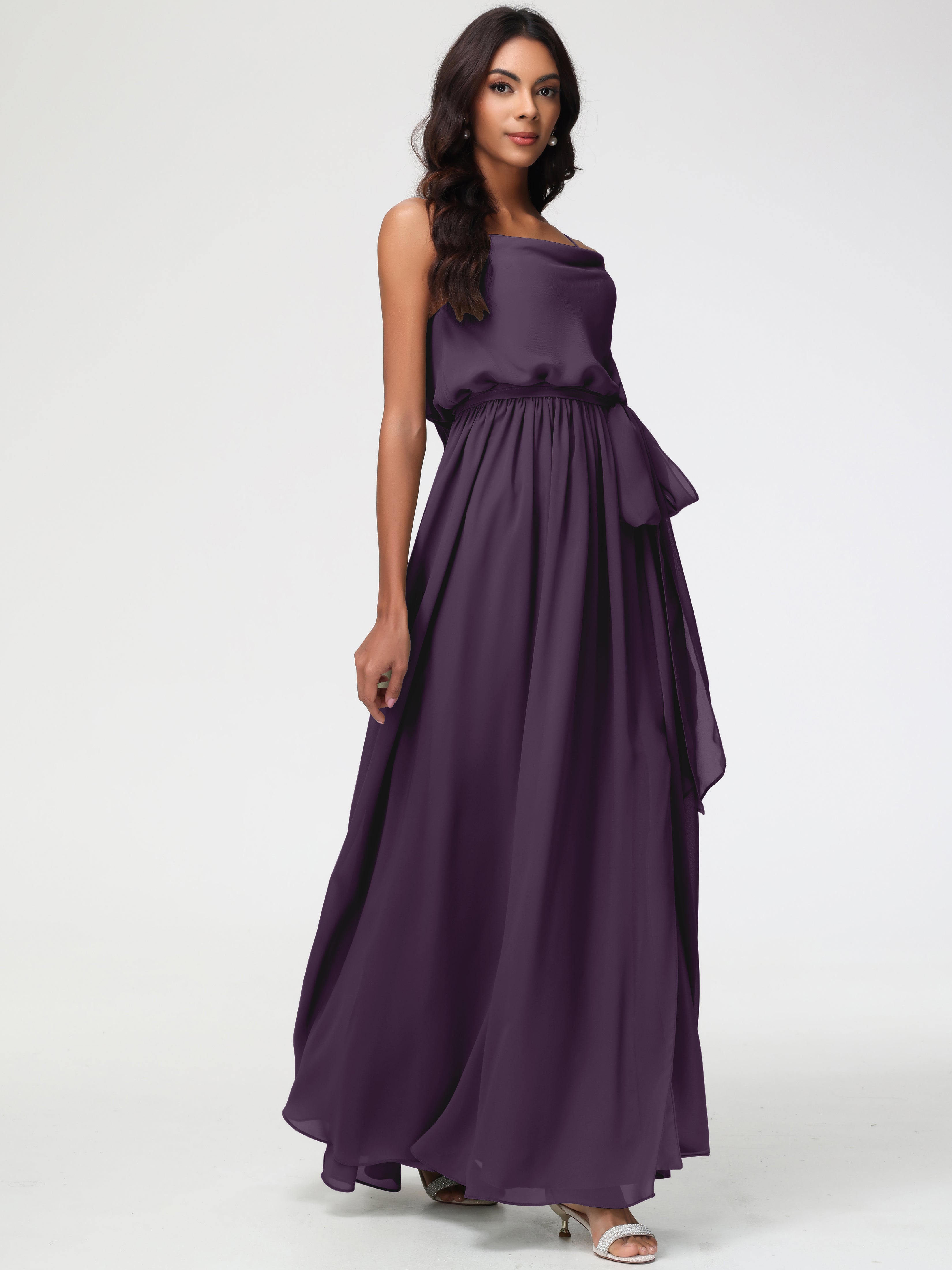 A-Line Cowl Spaghetti Straps Sleeveless Long Split Chiffon Bridesmaid Dresses (Copy)