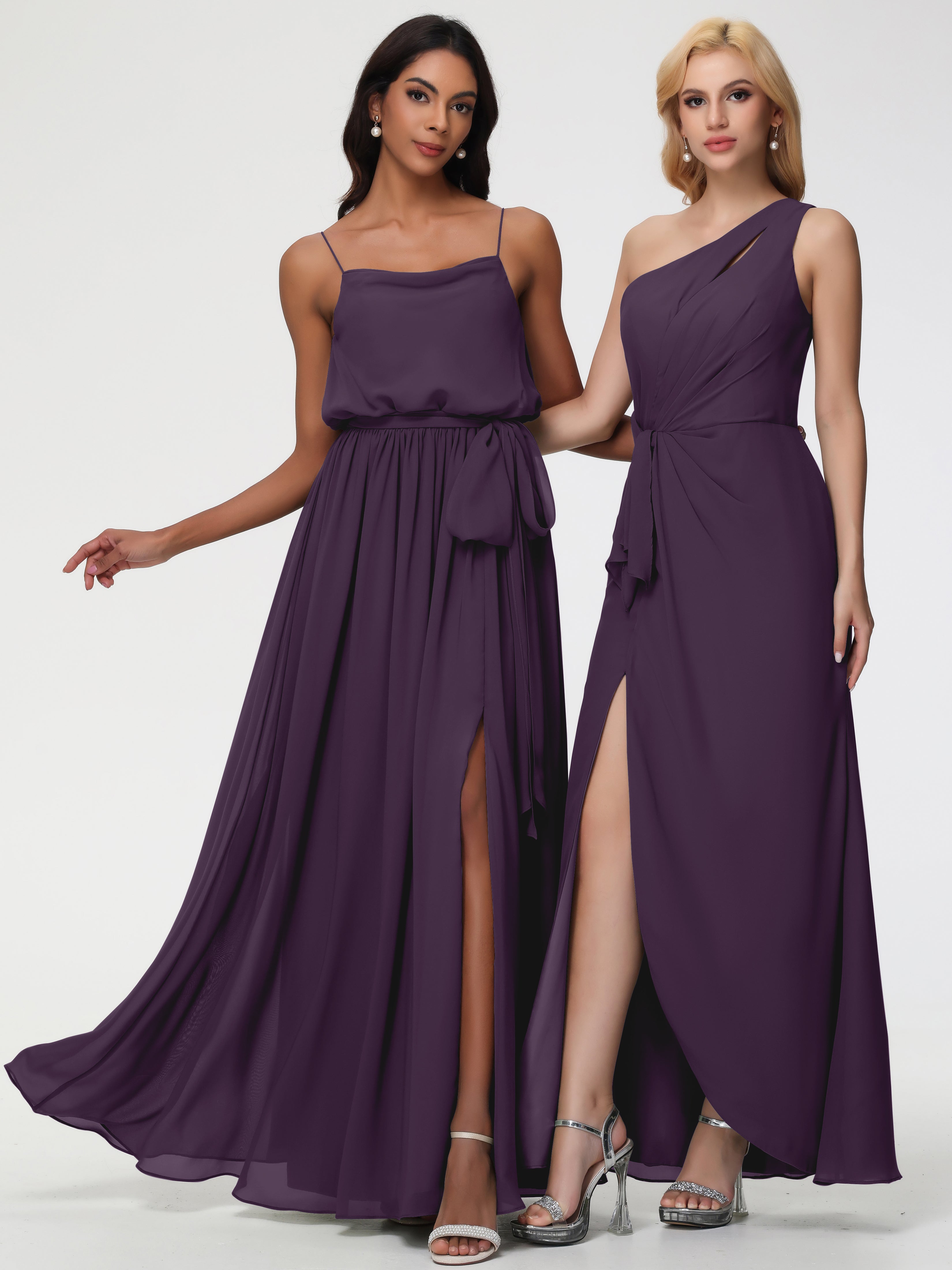 A-Line Cowl Spaghetti Straps Sleeveless Long Split Chiffon Bridesmaid Dresses (Copy)