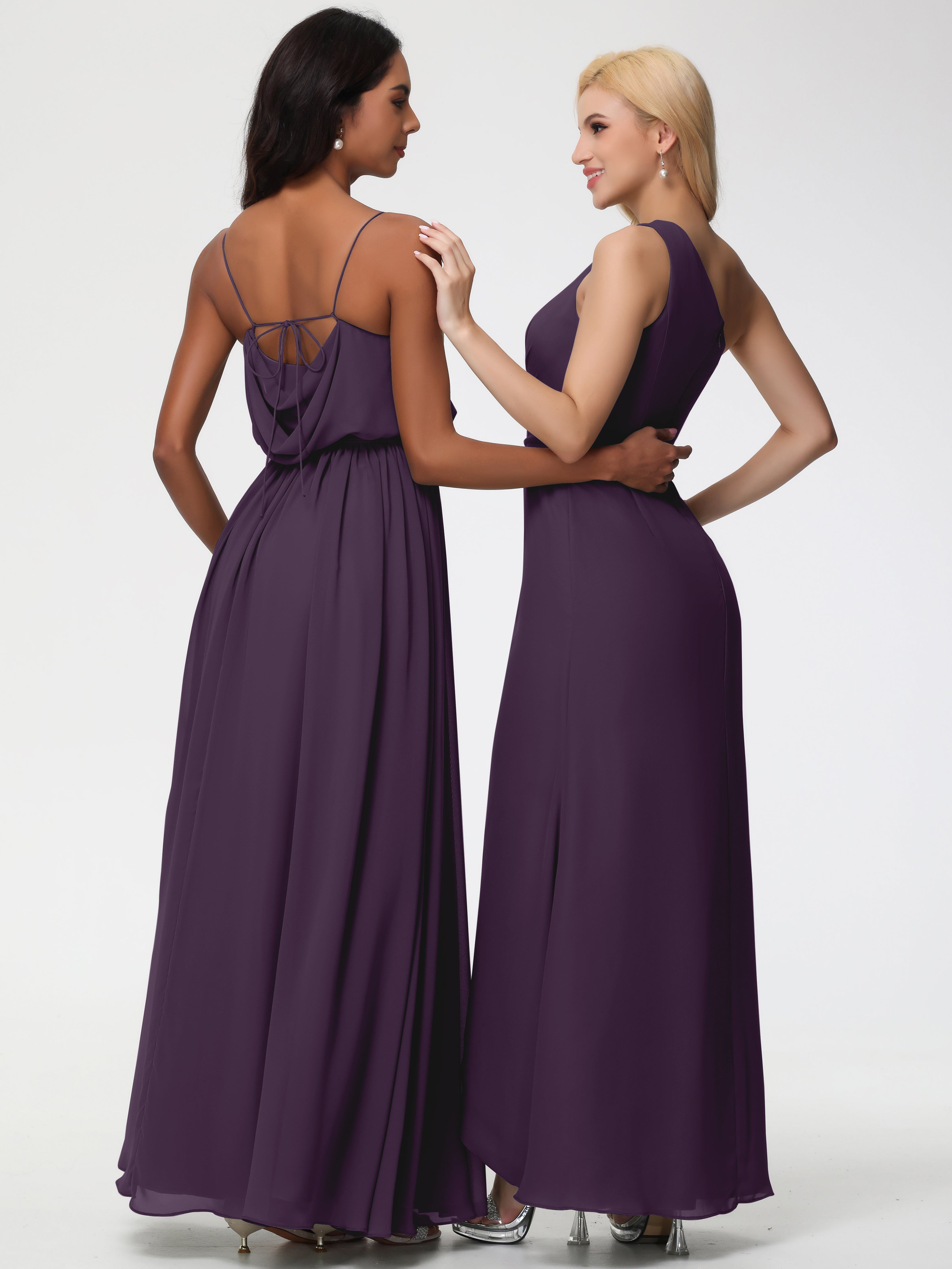 A-Line Cowl Spaghetti Straps Sleeveless Long Split Chiffon Bridesmaid Dresses (Copy)
