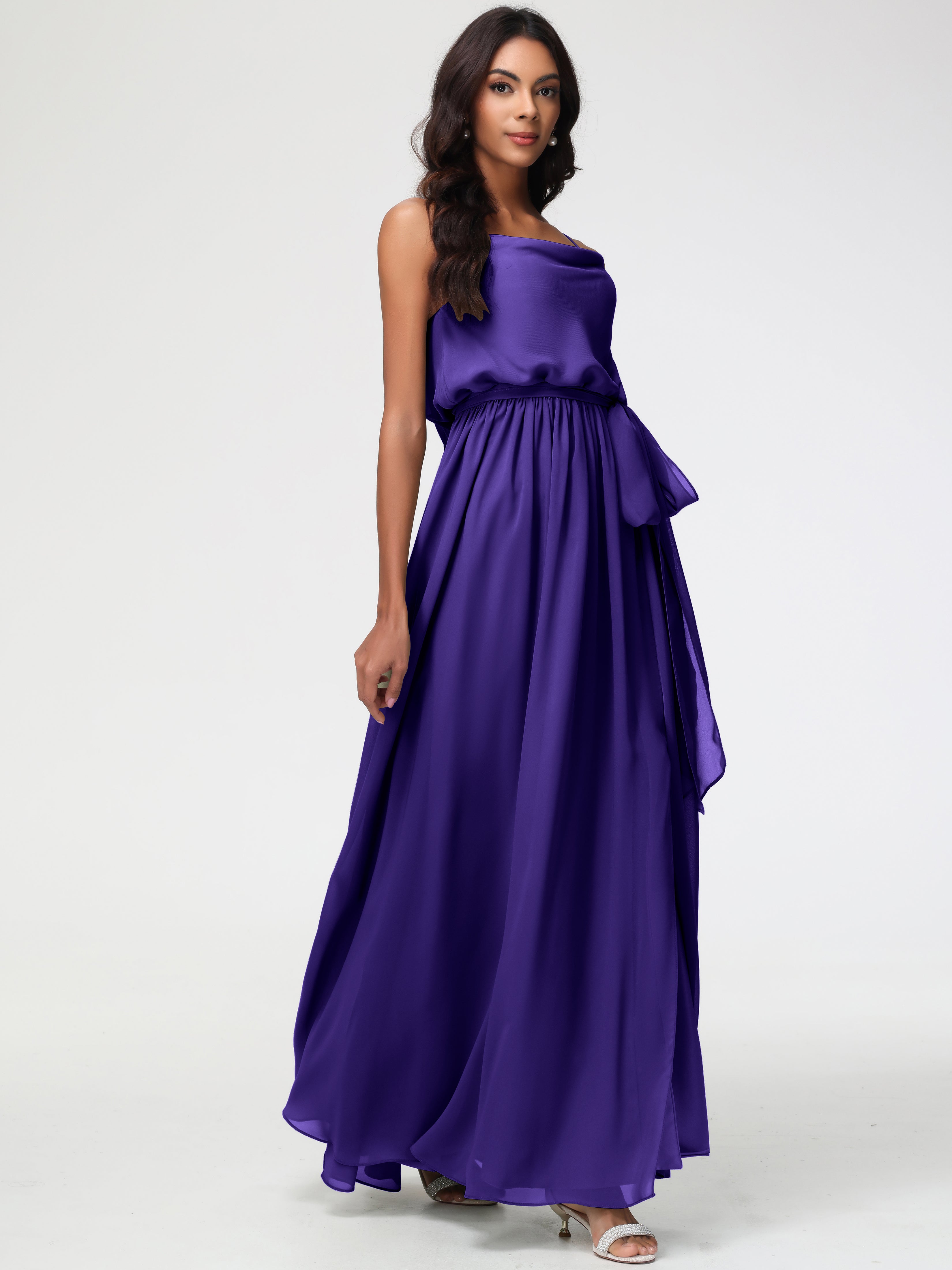 A-Line Cowl Spaghetti Straps Sleeveless Long Split Chiffon Bridesmaid Dresses (Copy)
