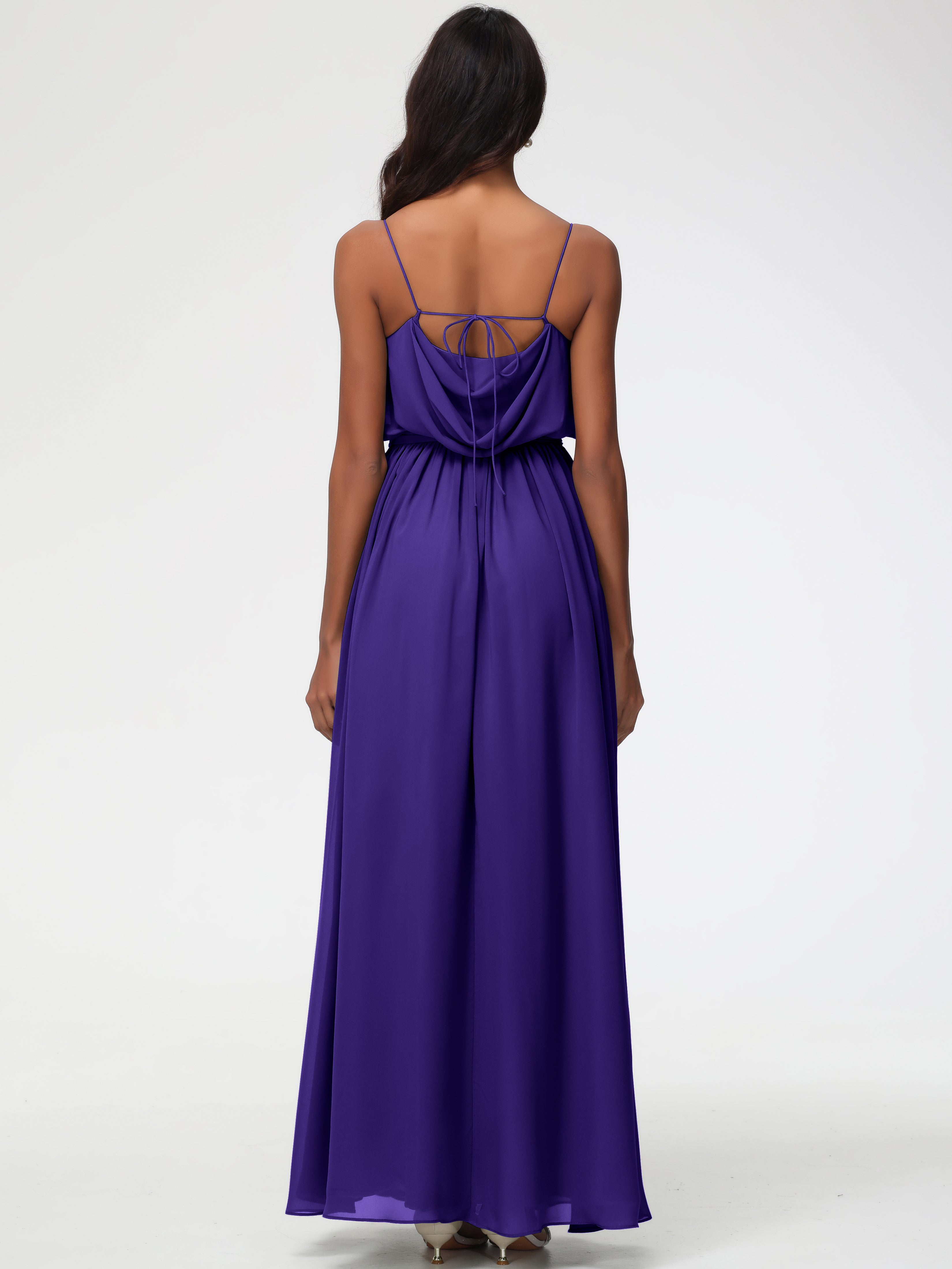 A-Line Cowl Spaghetti Straps Sleeveless Long Split Chiffon Bridesmaid Dresses (Copy)