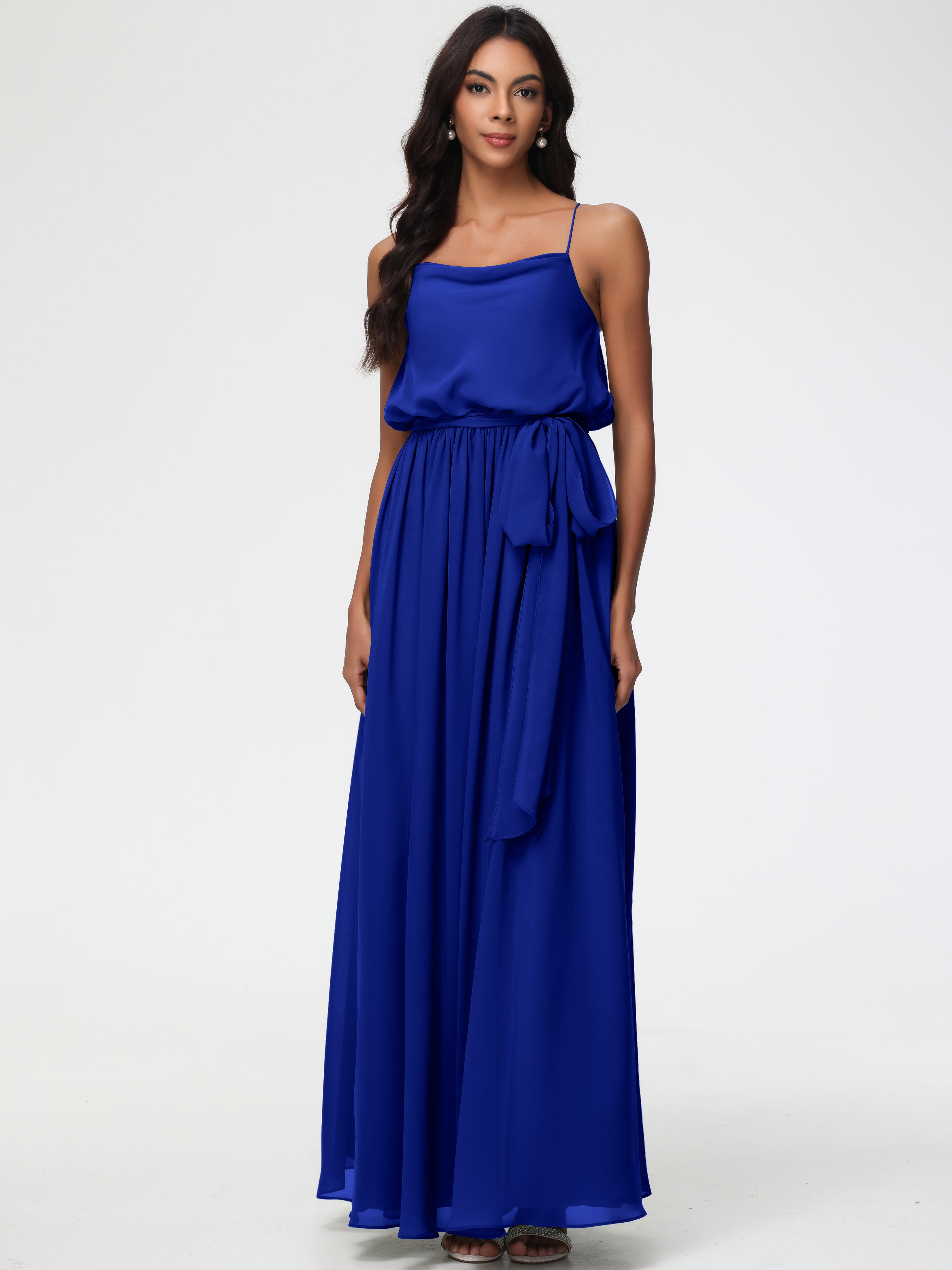 A-Line Cowl Spaghetti Straps Sleeveless Long Split Chiffon Bridesmaid Dresses (Copy)