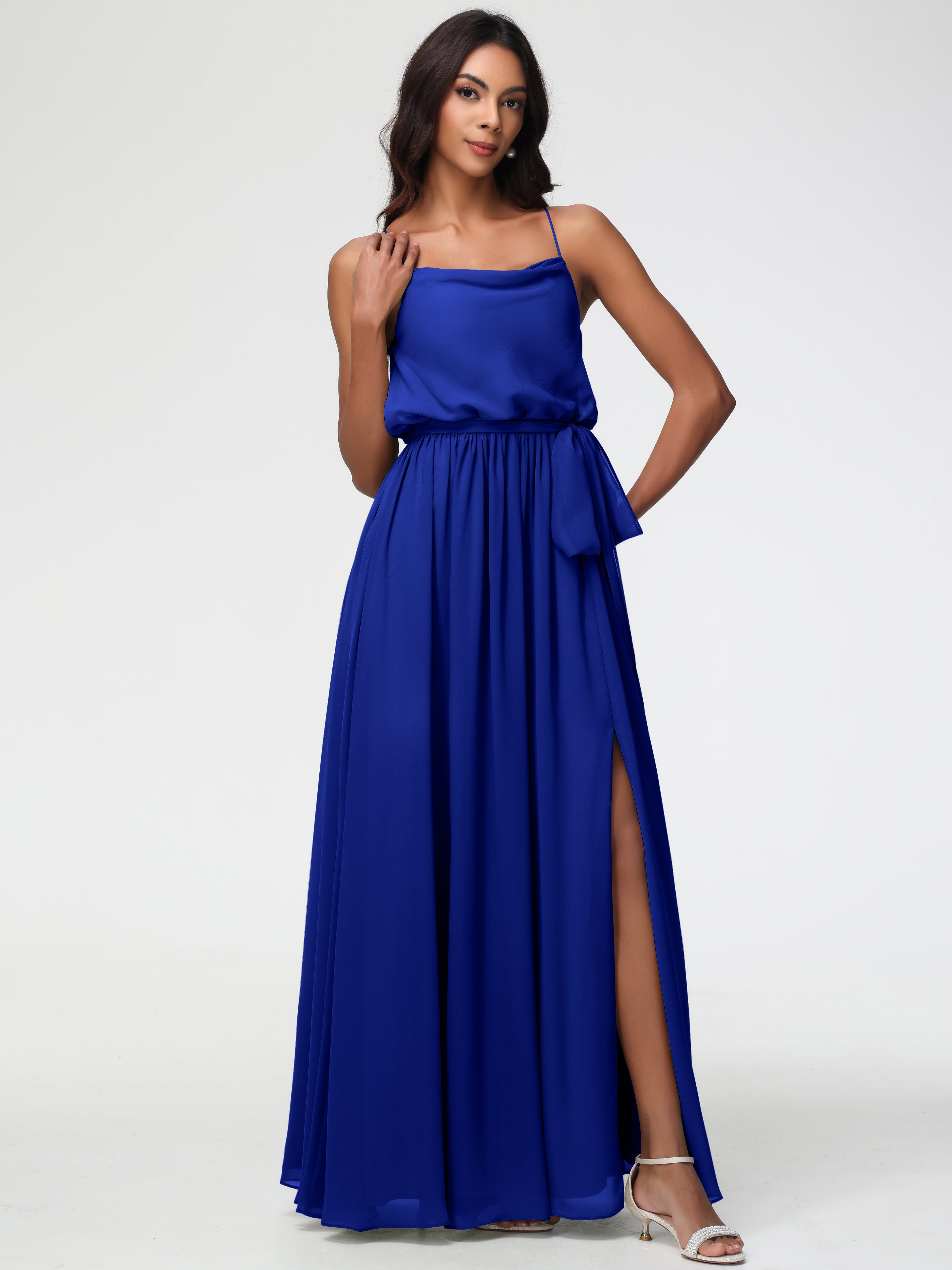A-Line Cowl Spaghetti Straps Sleeveless Long Split Chiffon Bridesmaid Dresses (Copy)