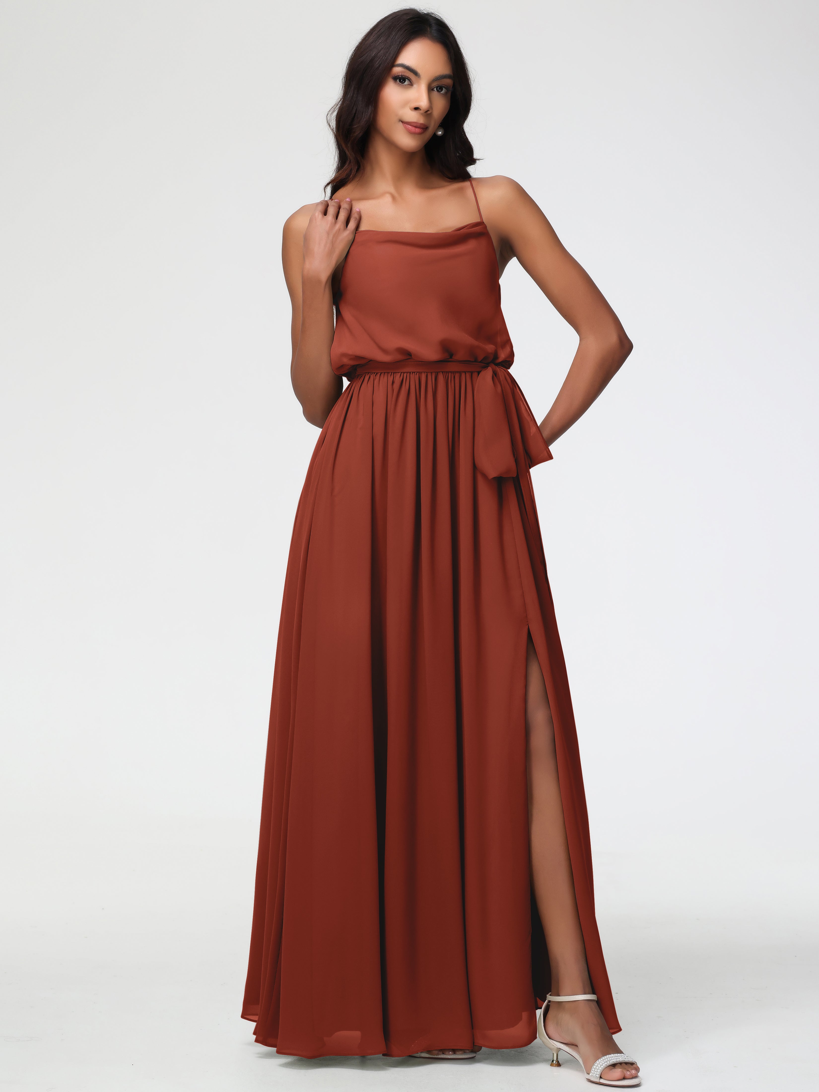 A-Line Cowl Spaghetti Straps Sleeveless Long Split Chiffon Bridesmaid Dresses (Copy)
