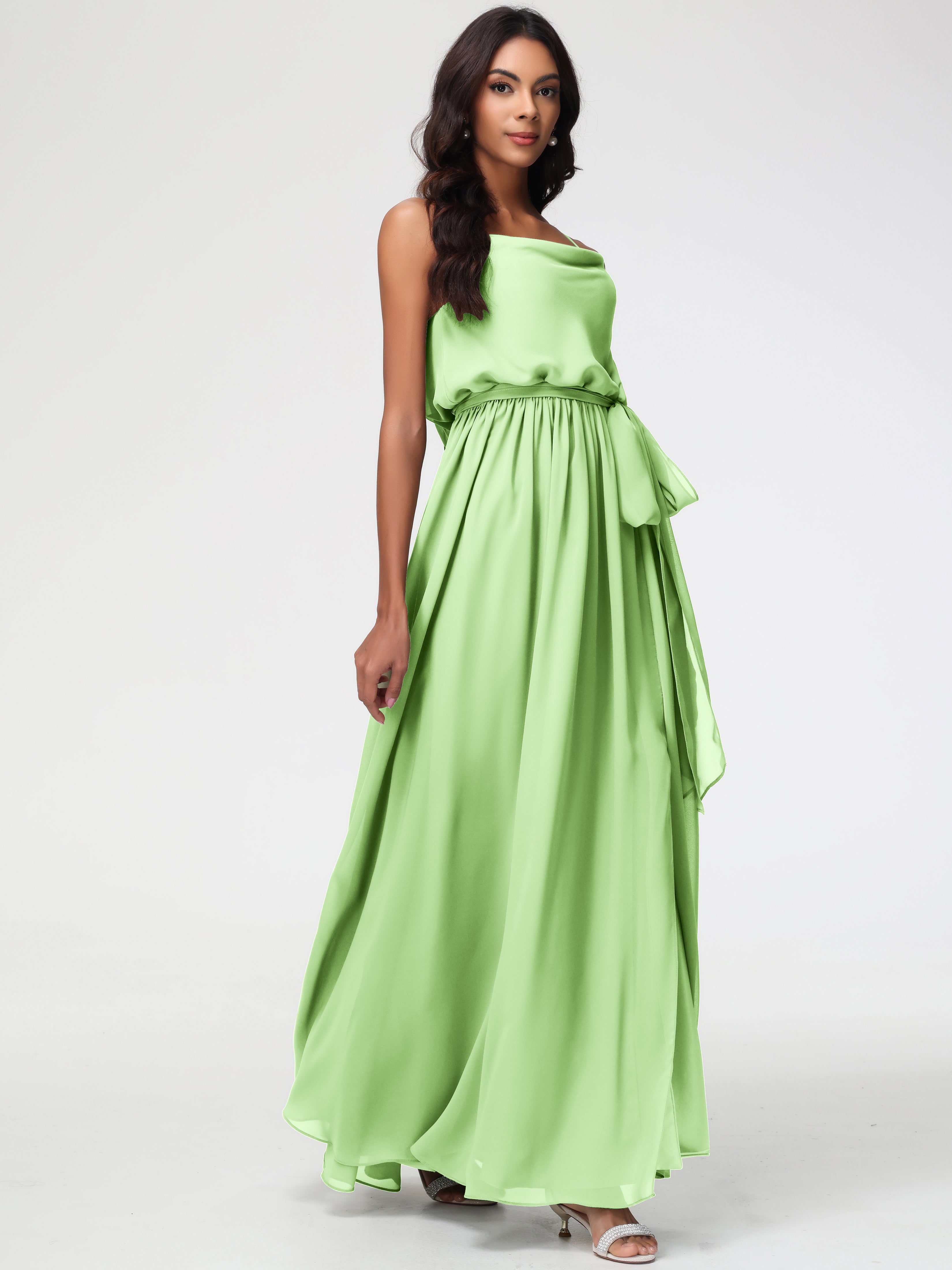 A-Line Cowl Spaghetti Straps Sleeveless Long Split Chiffon Bridesmaid Dresses (Copy)