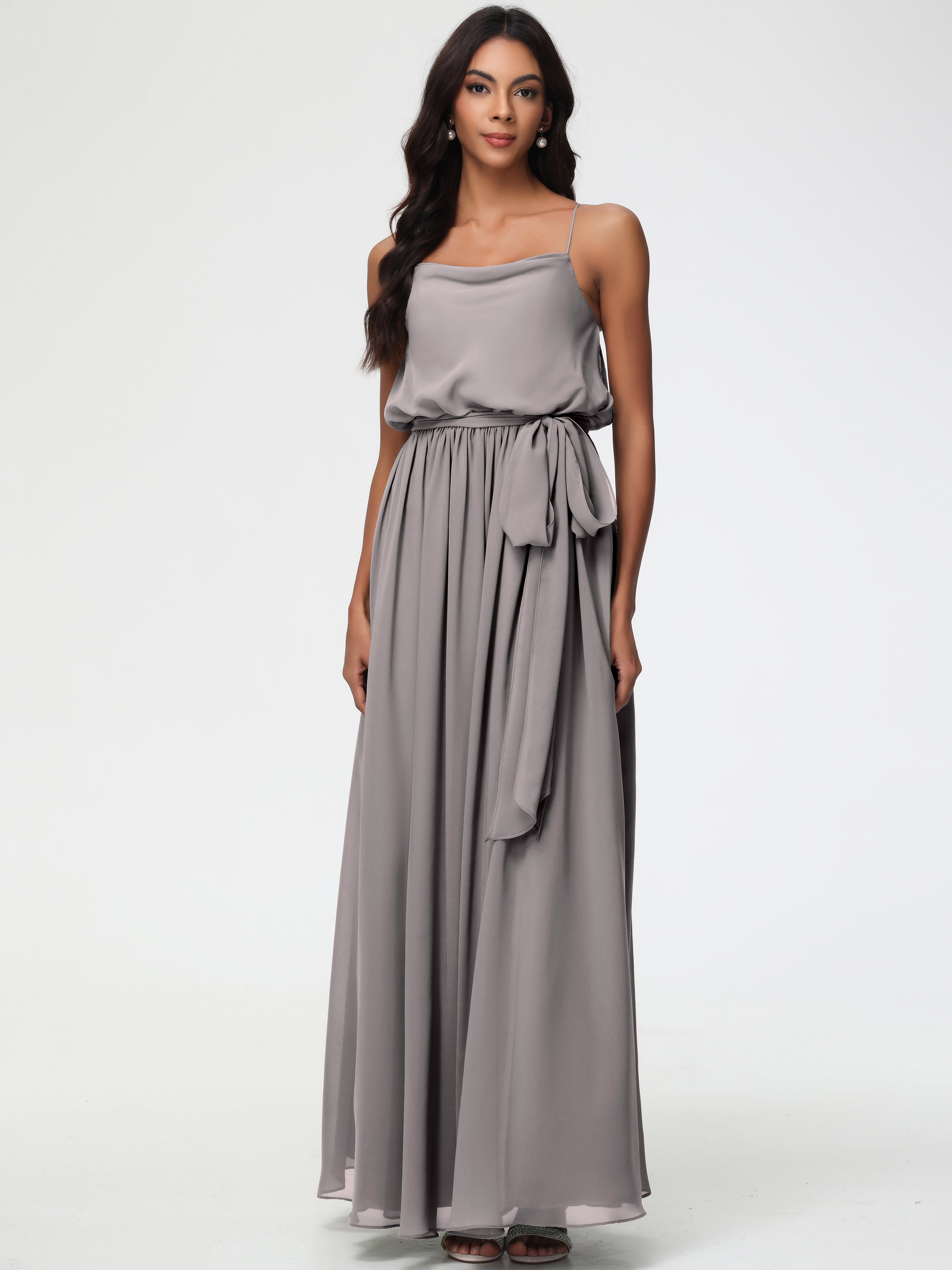A-Line Cowl Spaghetti Straps Sleeveless Long Split Chiffon Bridesmaid Dresses (Copy)