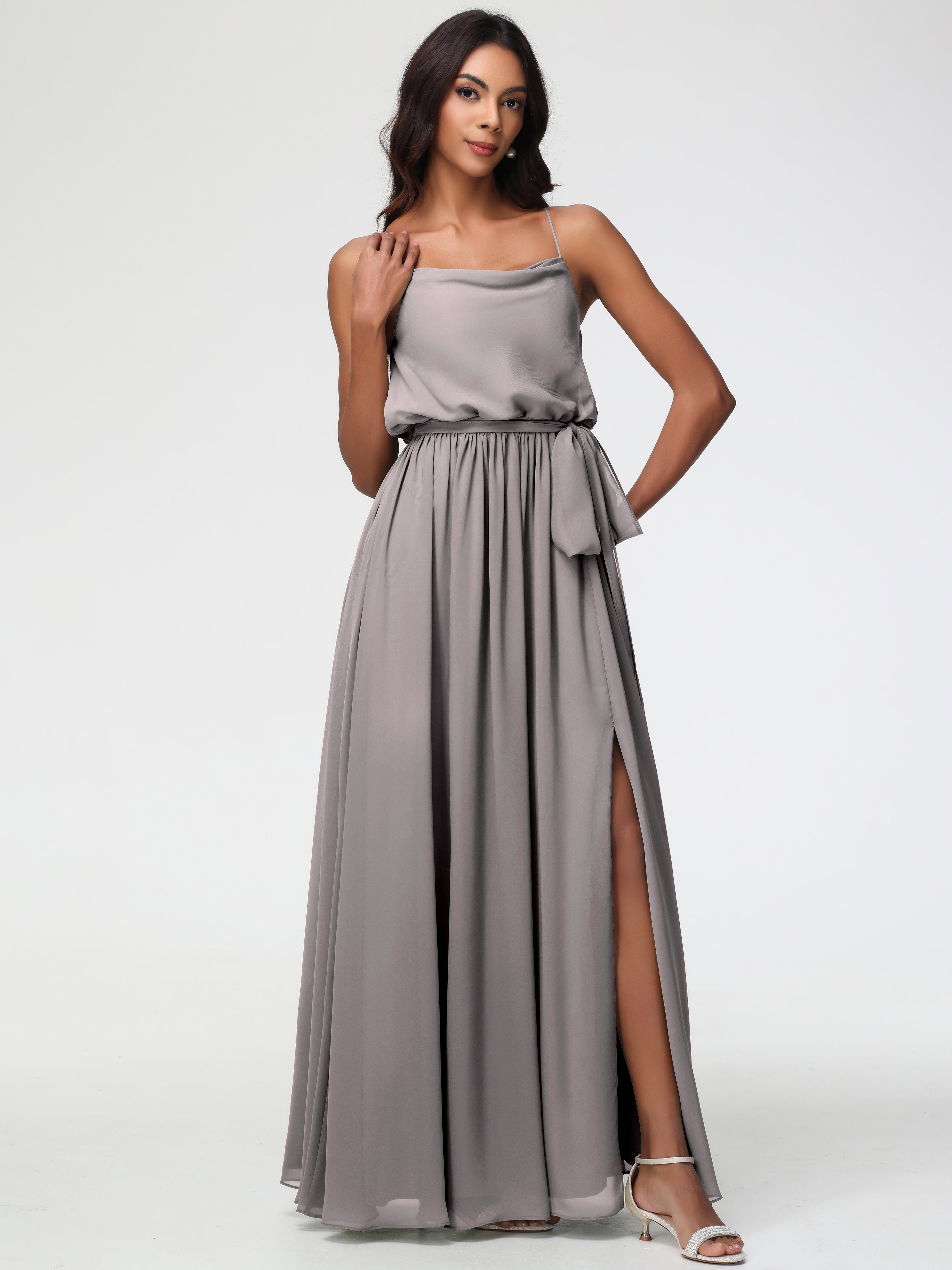 A-Line Cowl Spaghetti Straps Sleeveless Long Split Chiffon Bridesmaid Dresses (Copy)