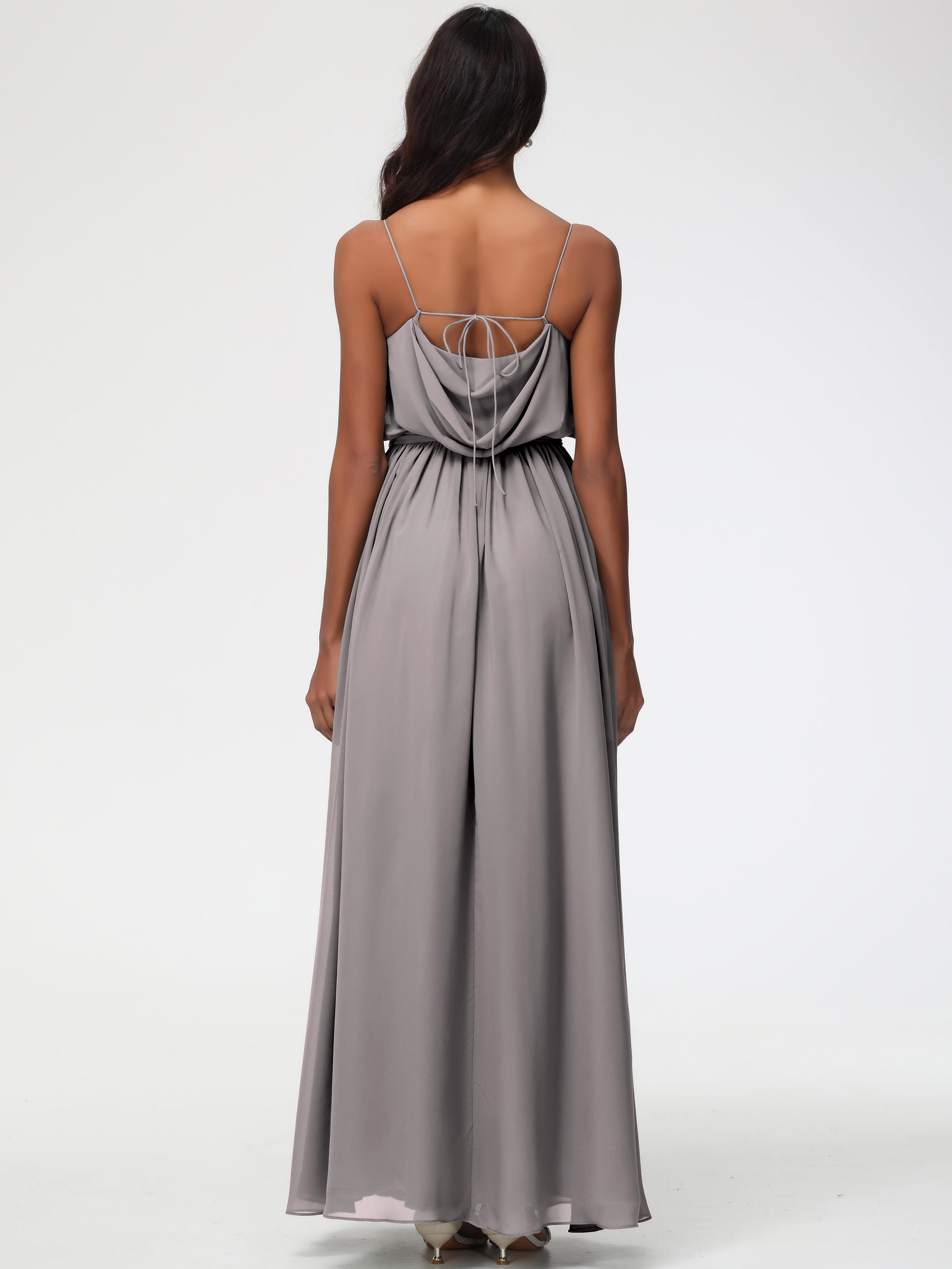 A-Line Cowl Spaghetti Straps Sleeveless Long Split Chiffon Bridesmaid Dresses (Copy)