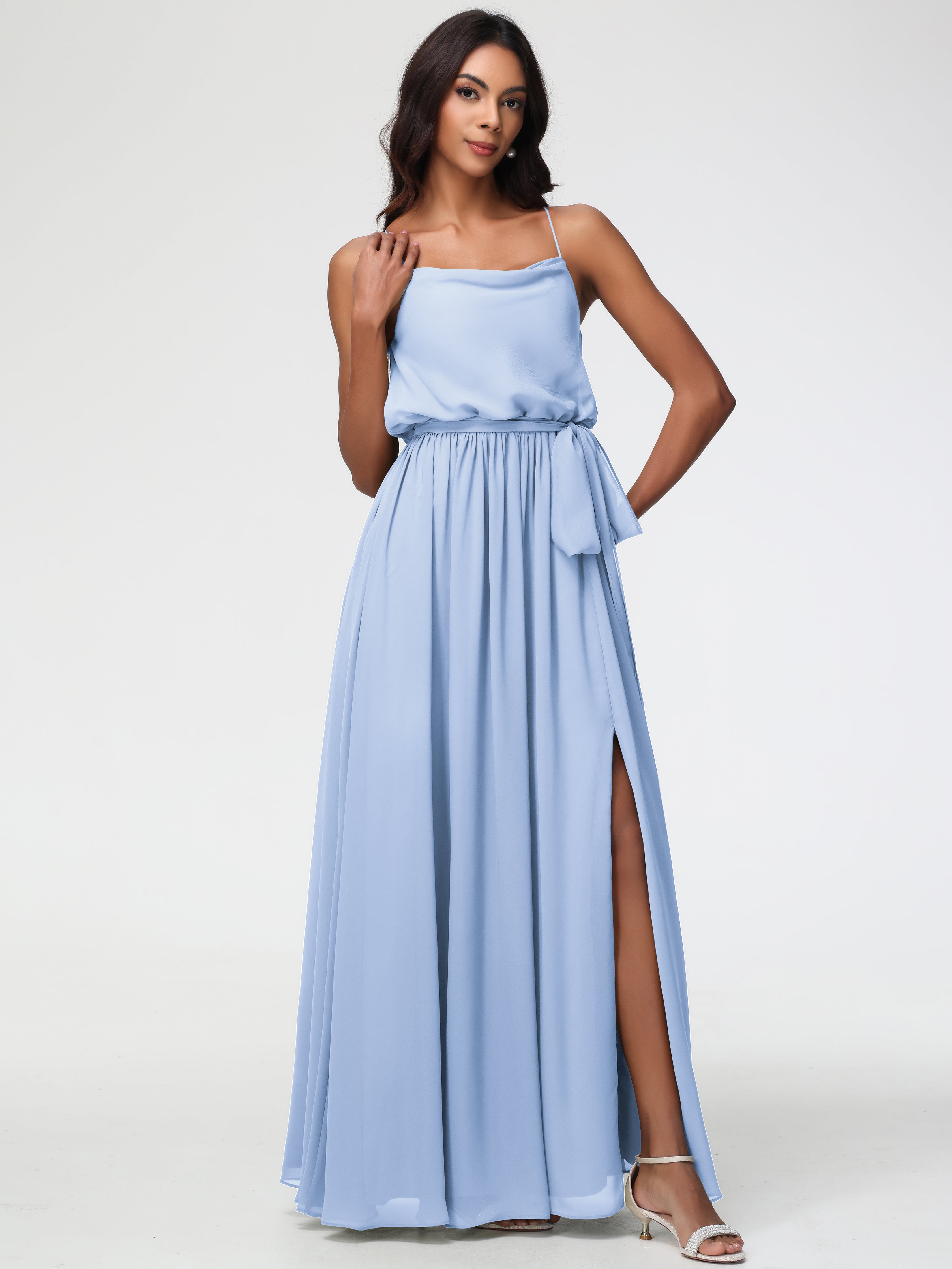 A-Line Cowl Spaghetti Straps Sleeveless Long Split Chiffon Bridesmaid Dresses (Copy)