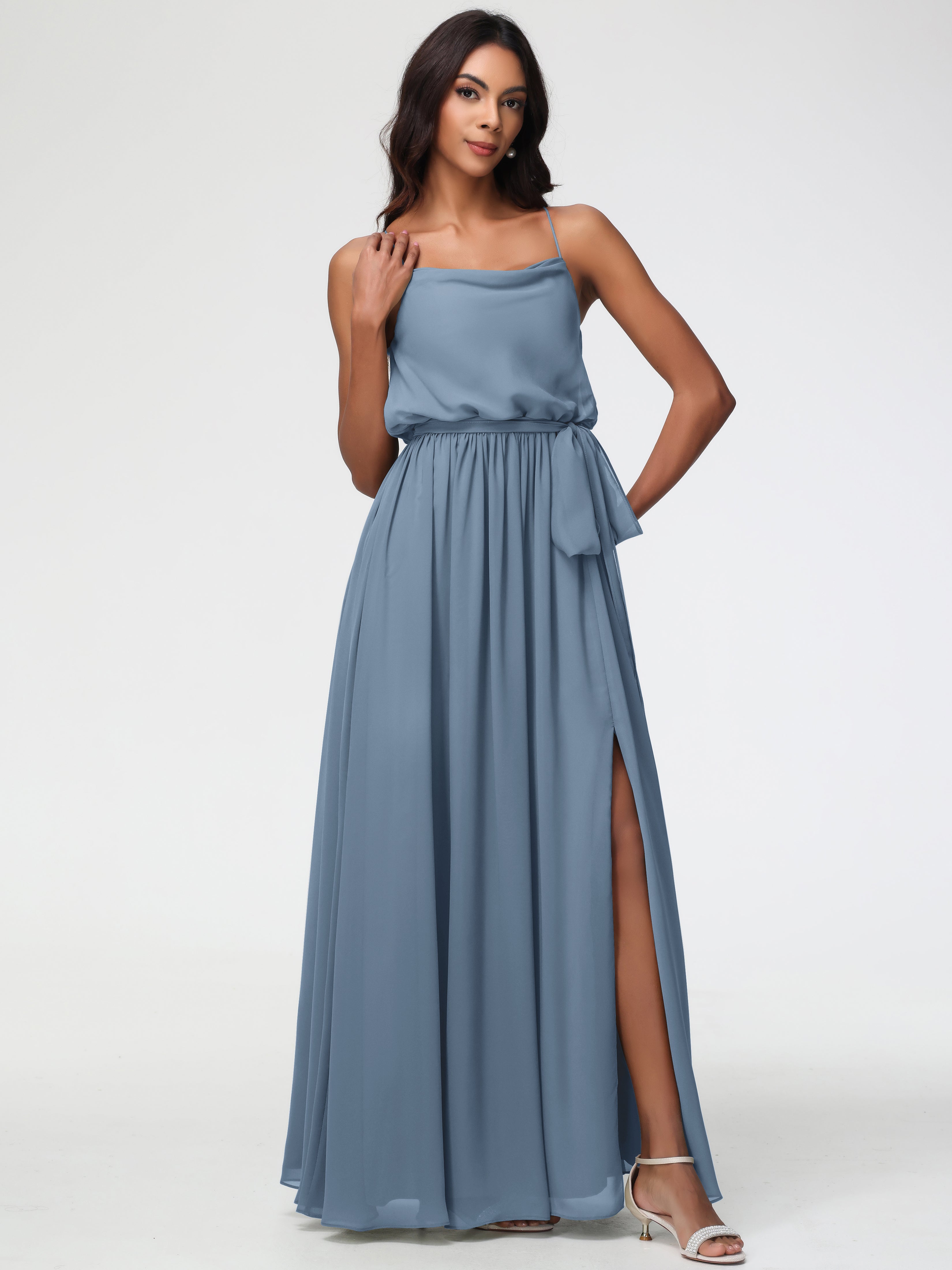 A-Line Cowl Spaghetti Straps Sleeveless Long Split Chiffon Bridesmaid Dresses (Copy)
