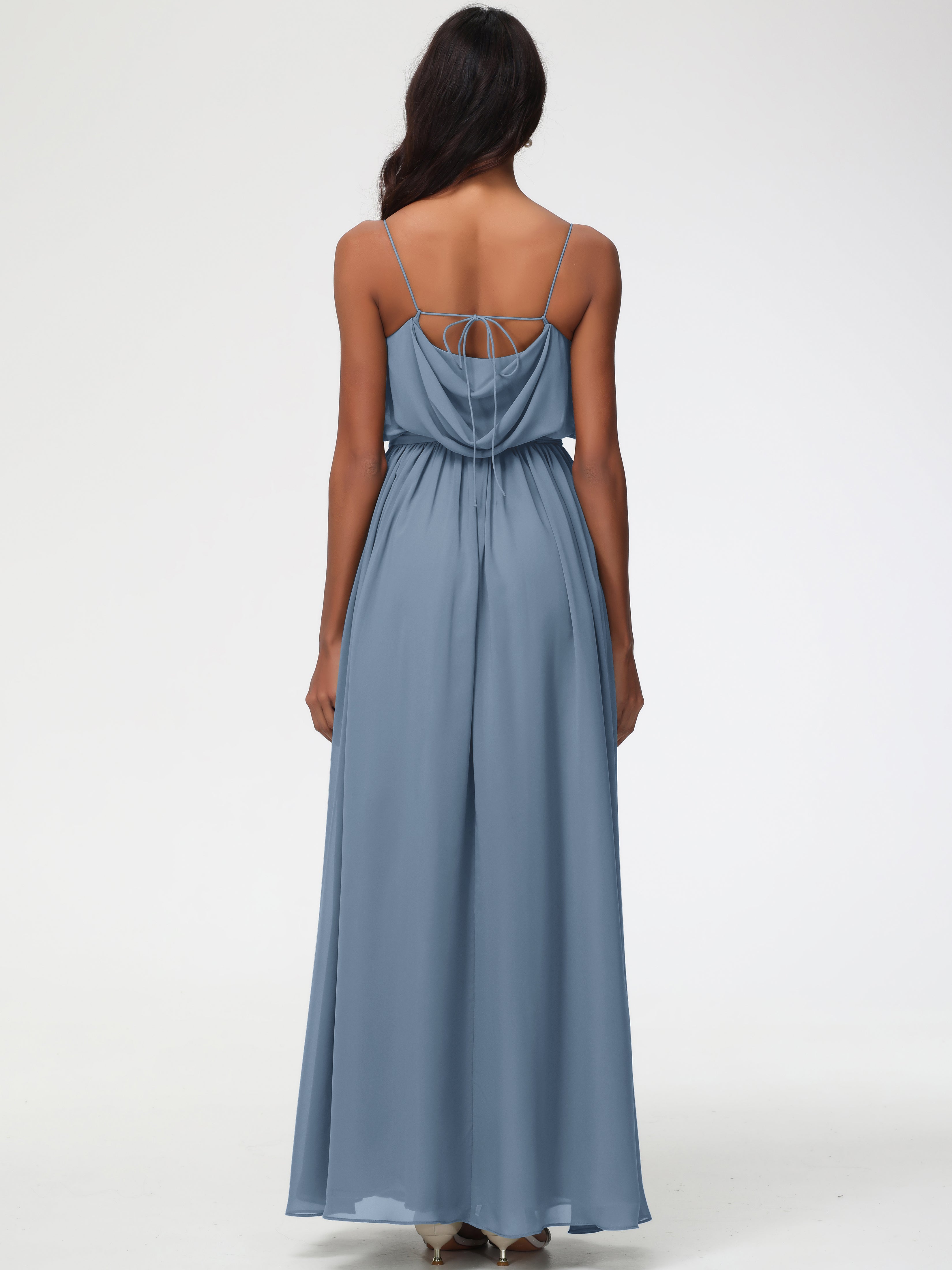 A-Line Cowl Spaghetti Straps Sleeveless Long Split Chiffon Bridesmaid Dresses (Copy)