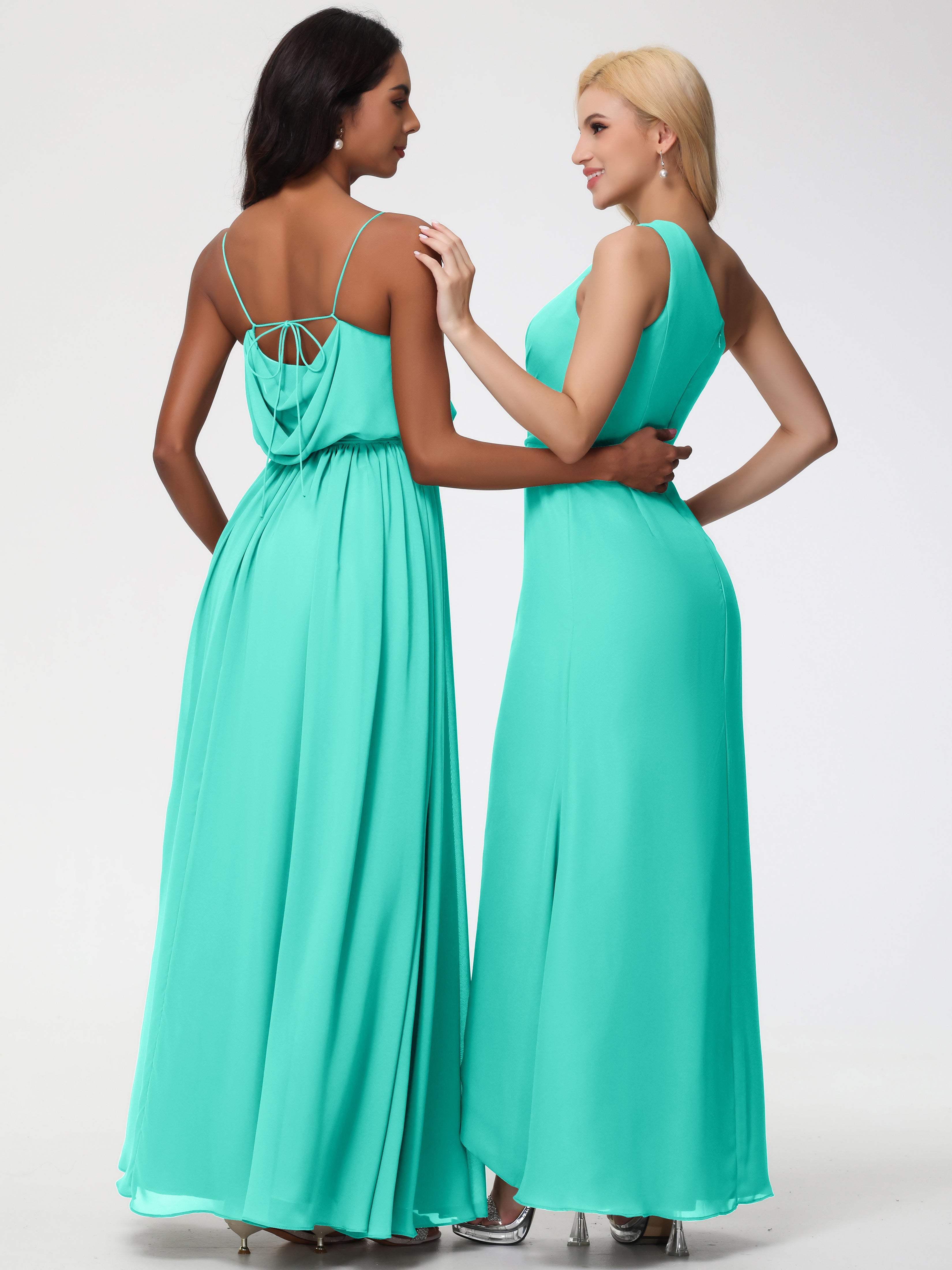 A-Line Cowl Spaghetti Straps Sleeveless Long Split Chiffon Bridesmaid Dresses (Copy)