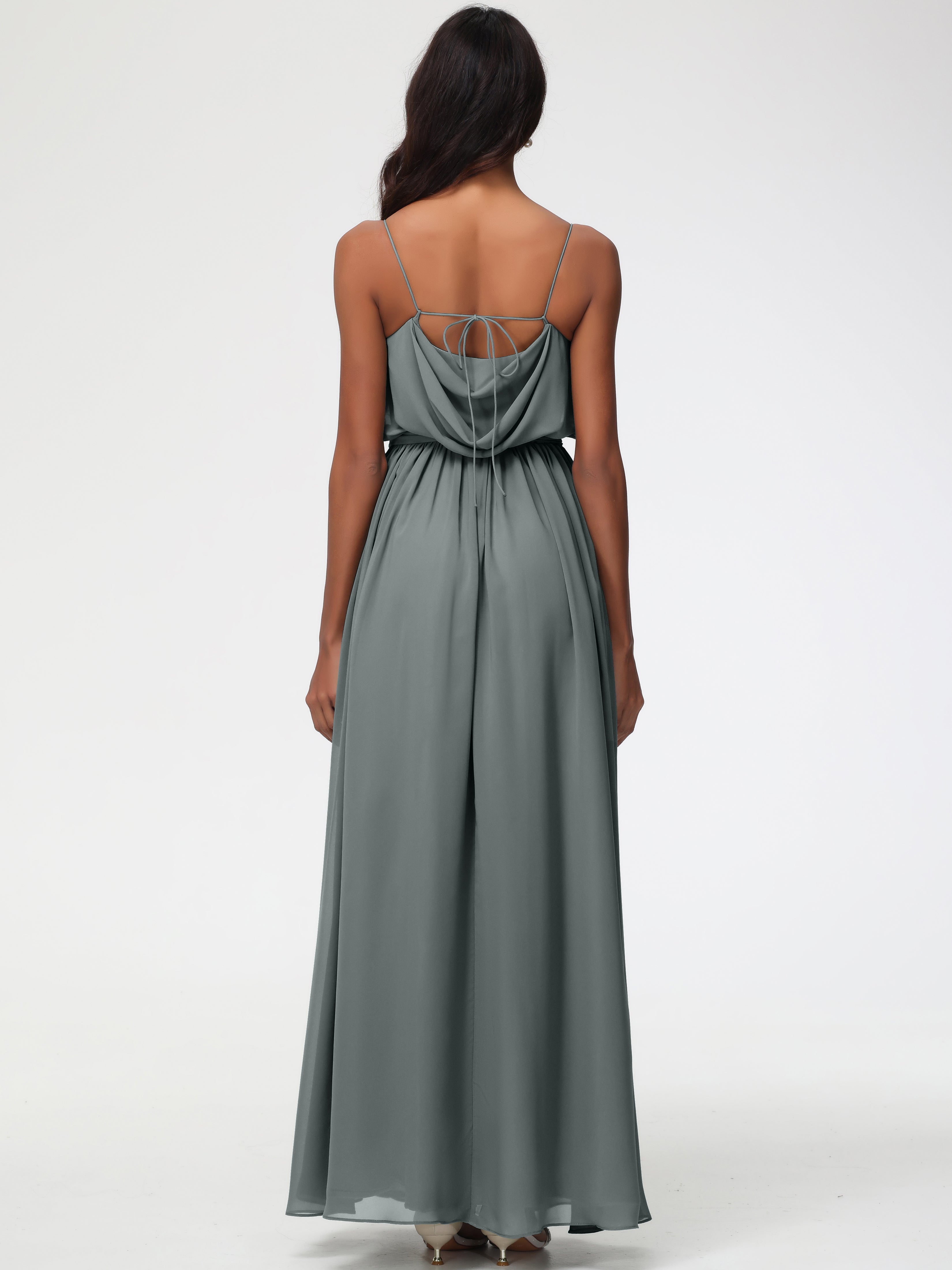 A-Line Cowl Spaghetti Straps Sleeveless Long Split Chiffon Bridesmaid Dresses (Copy)