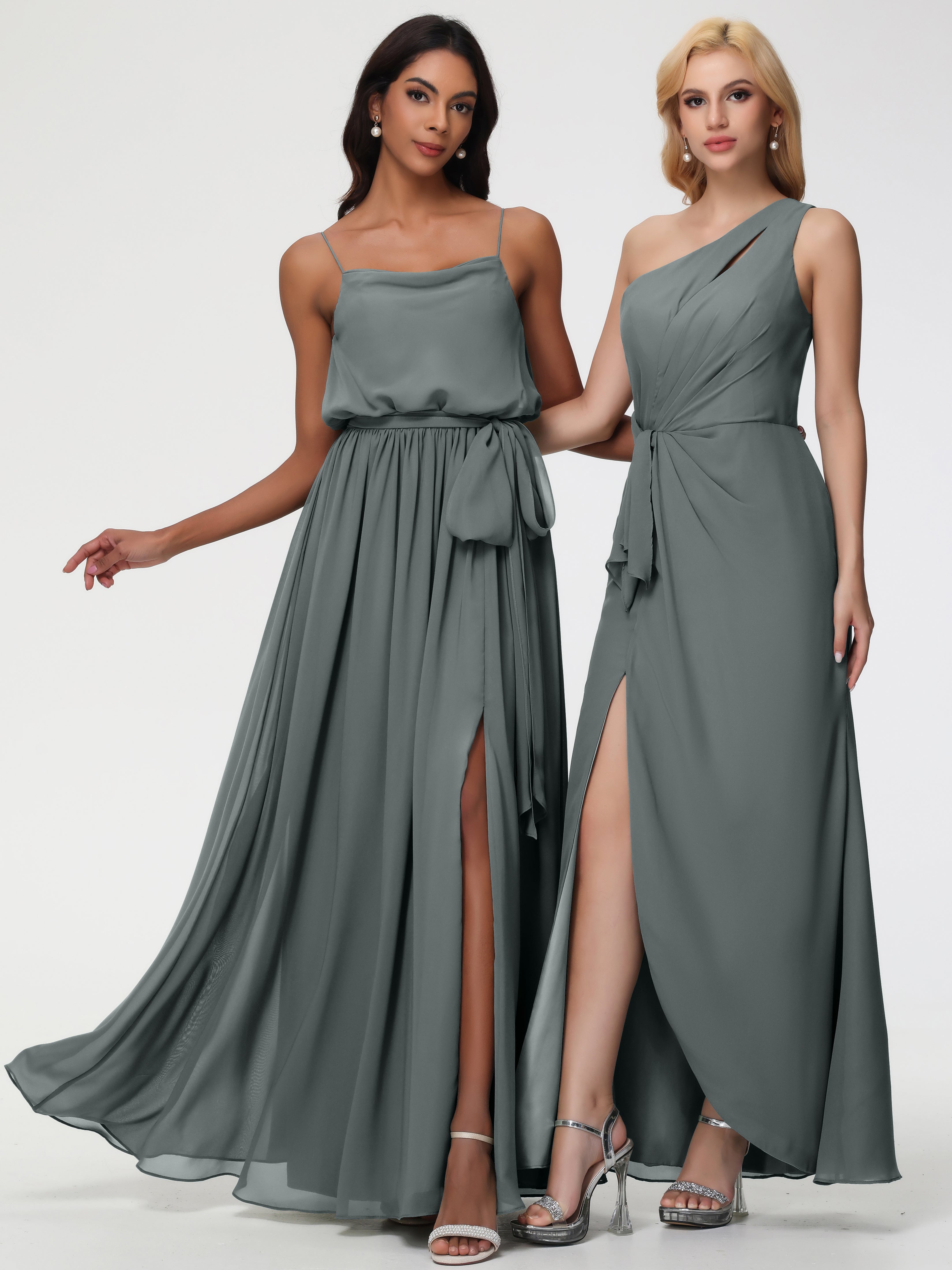 A-Line Cowl Spaghetti Straps Sleeveless Long Split Chiffon Bridesmaid Dresses (Copy)