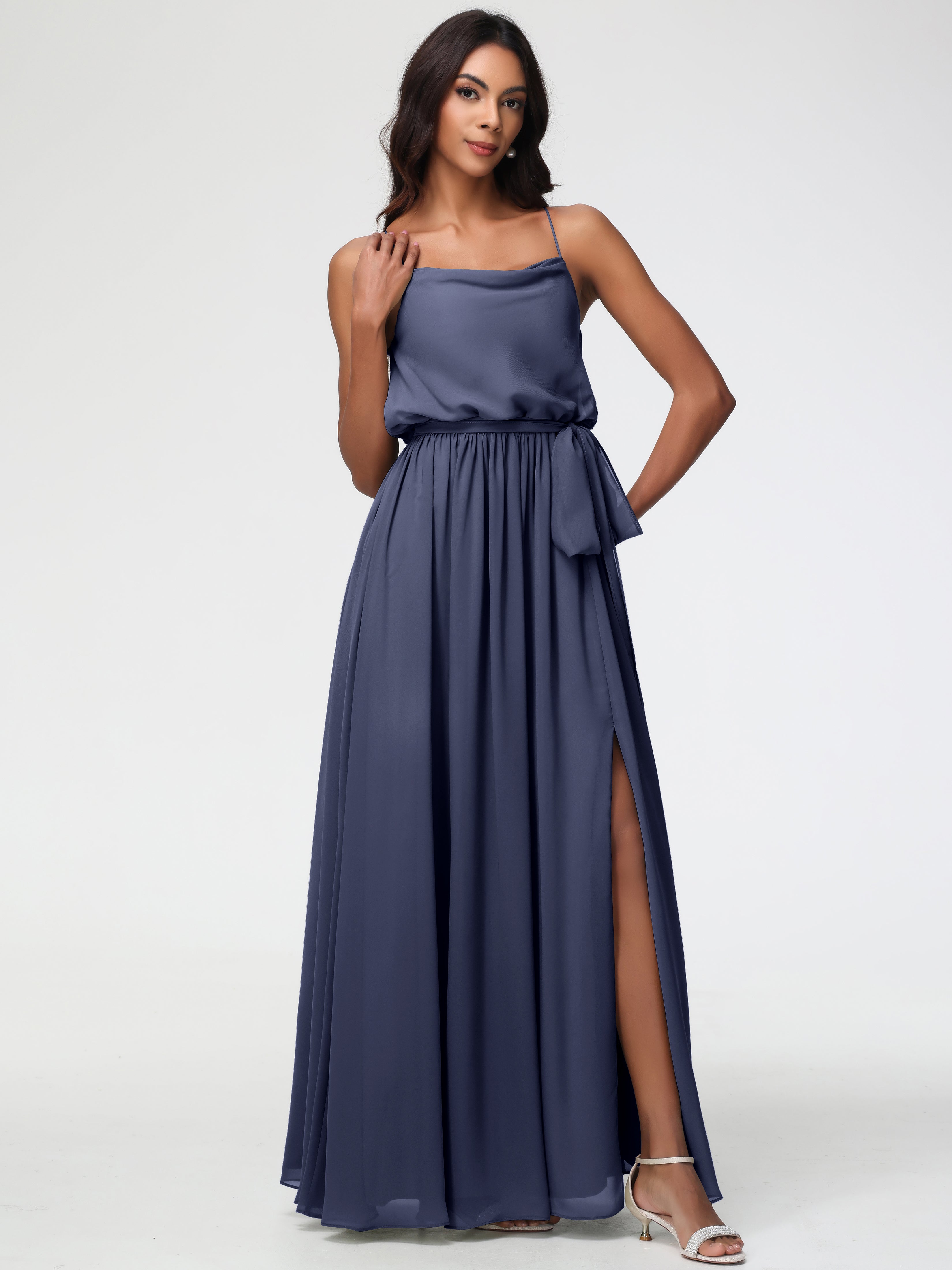 A-Line Cowl Spaghetti Straps Sleeveless Long Split Chiffon Bridesmaid Dresses (Copy)
