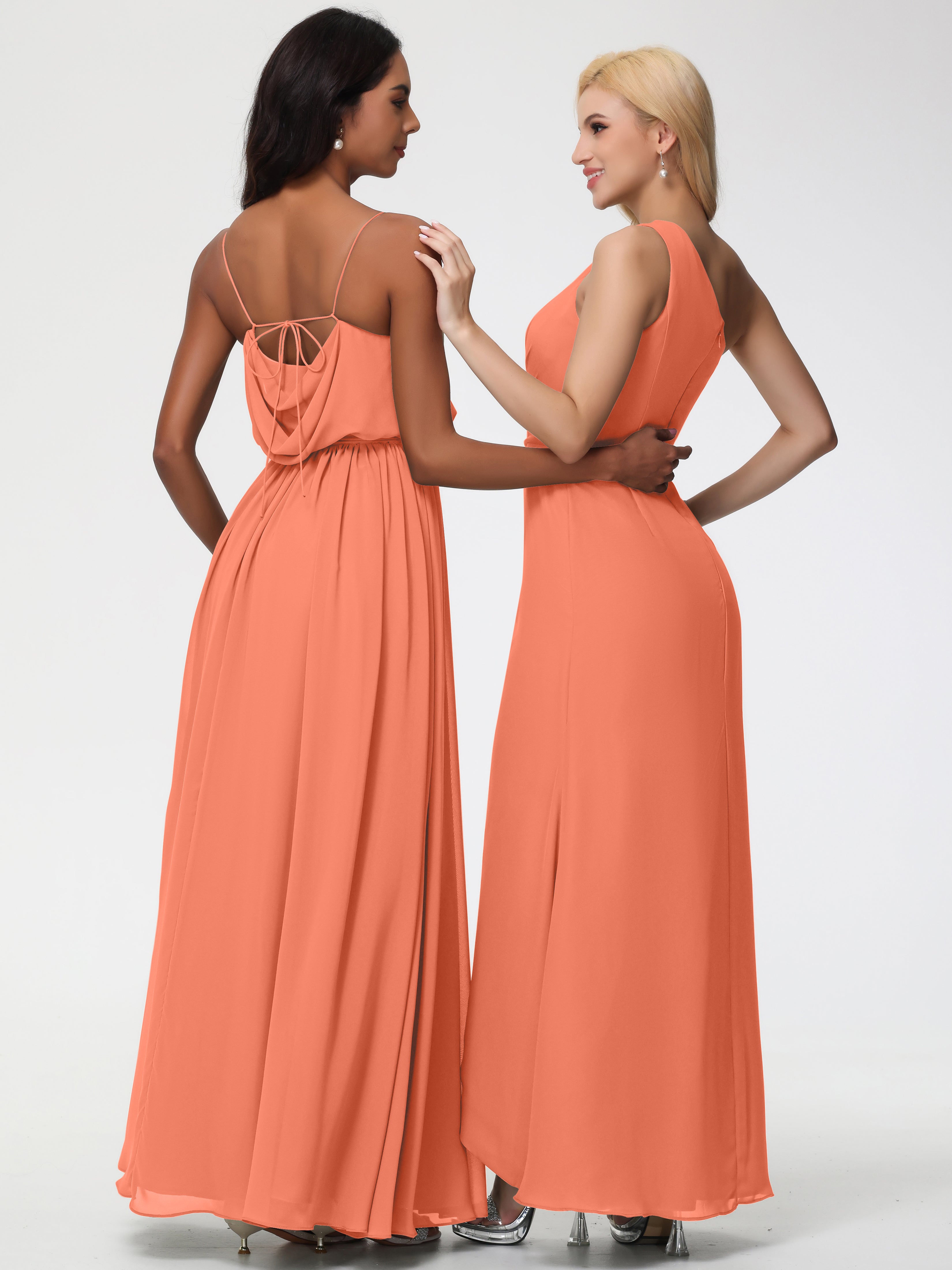A-Line Cowl Spaghetti Straps Sleeveless Long Split Chiffon Bridesmaid Dresses (Copy)