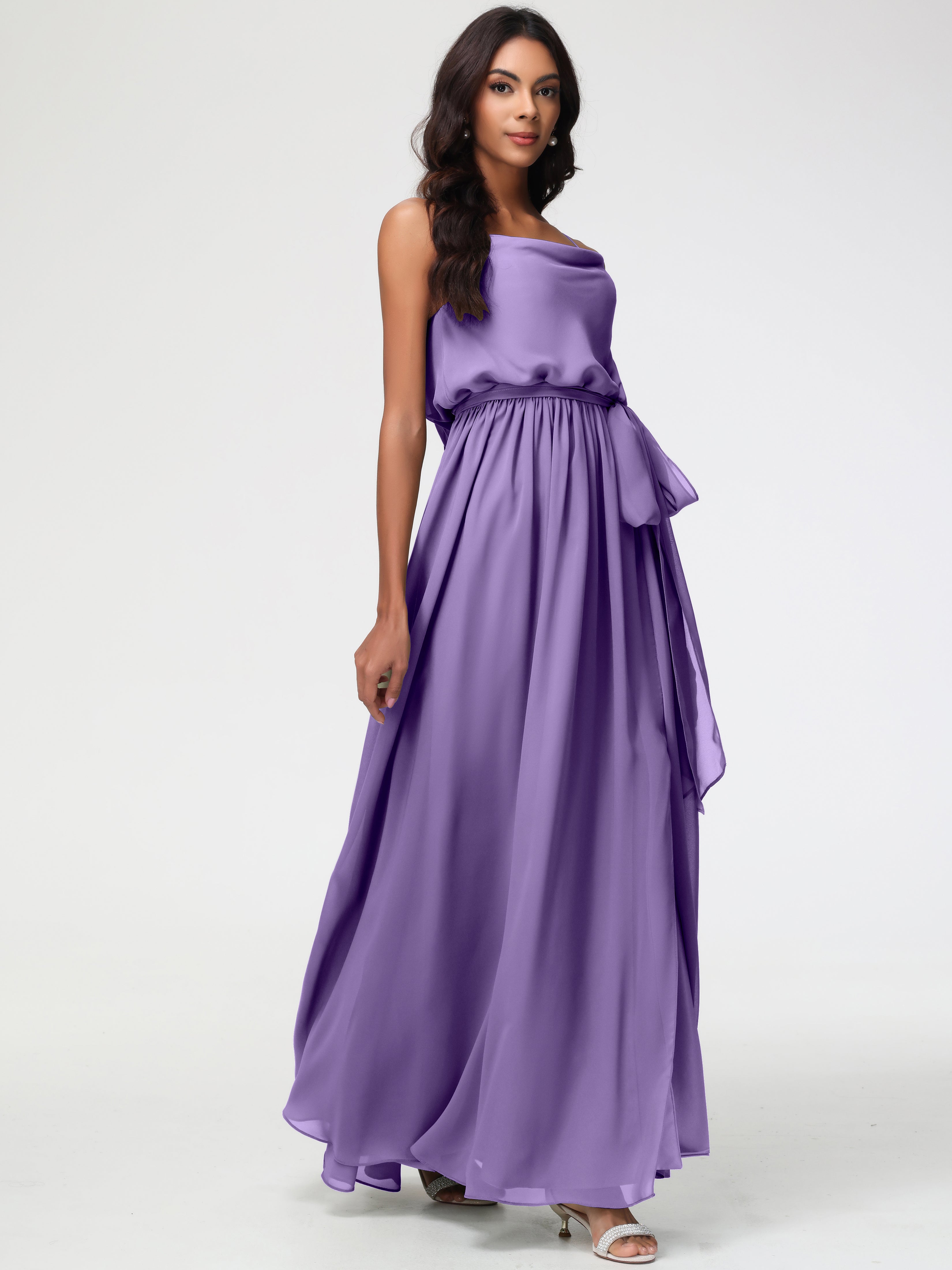 A-Line Cowl Spaghetti Straps Sleeveless Long Split Chiffon Bridesmaid Dresses (Copy)