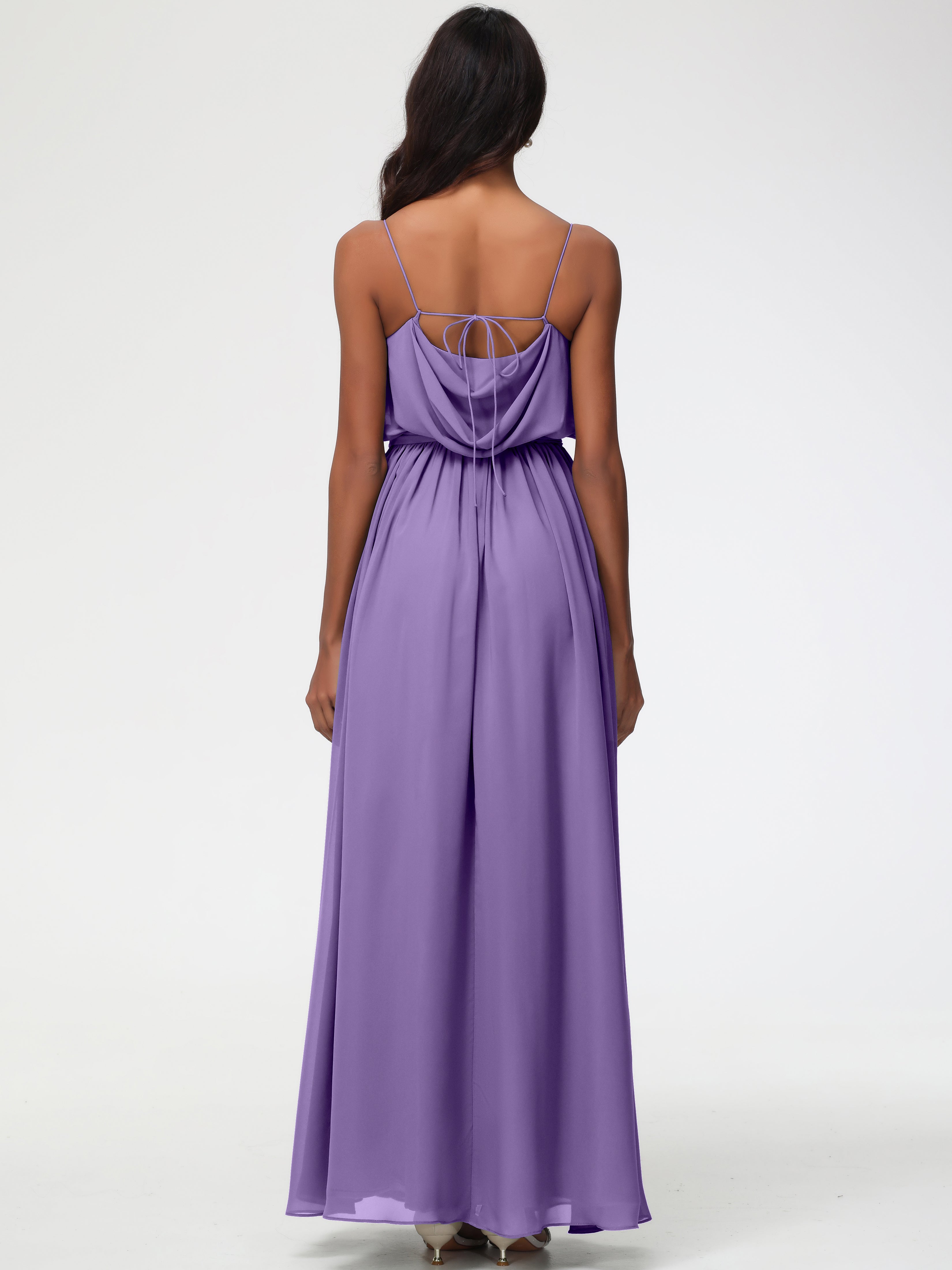 A-Line Cowl Spaghetti Straps Sleeveless Long Split Chiffon Bridesmaid Dresses (Copy)